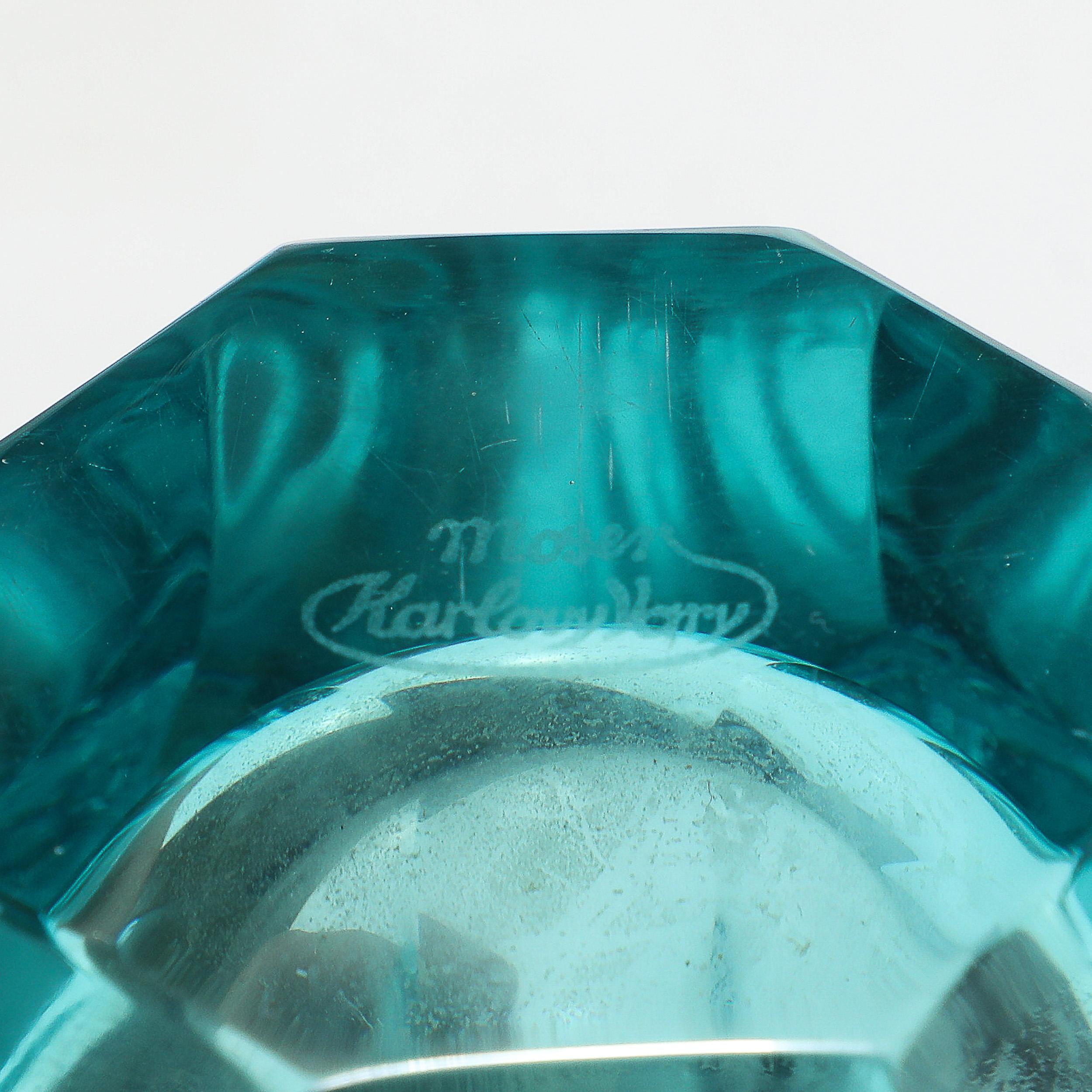 Art Deco Faceted Cut Crystal Vase in Aquamarine Hue signed Moser For Sale 9