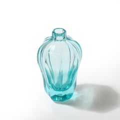 Art Deco Kristallvase mit Facettenschliff in Aquamarin signiert Moser