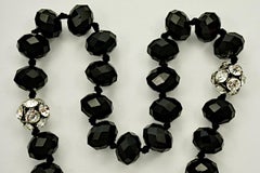 Art Deco Faceted French Jet and Rhinestone Ball Bead Necklace circa 1930s