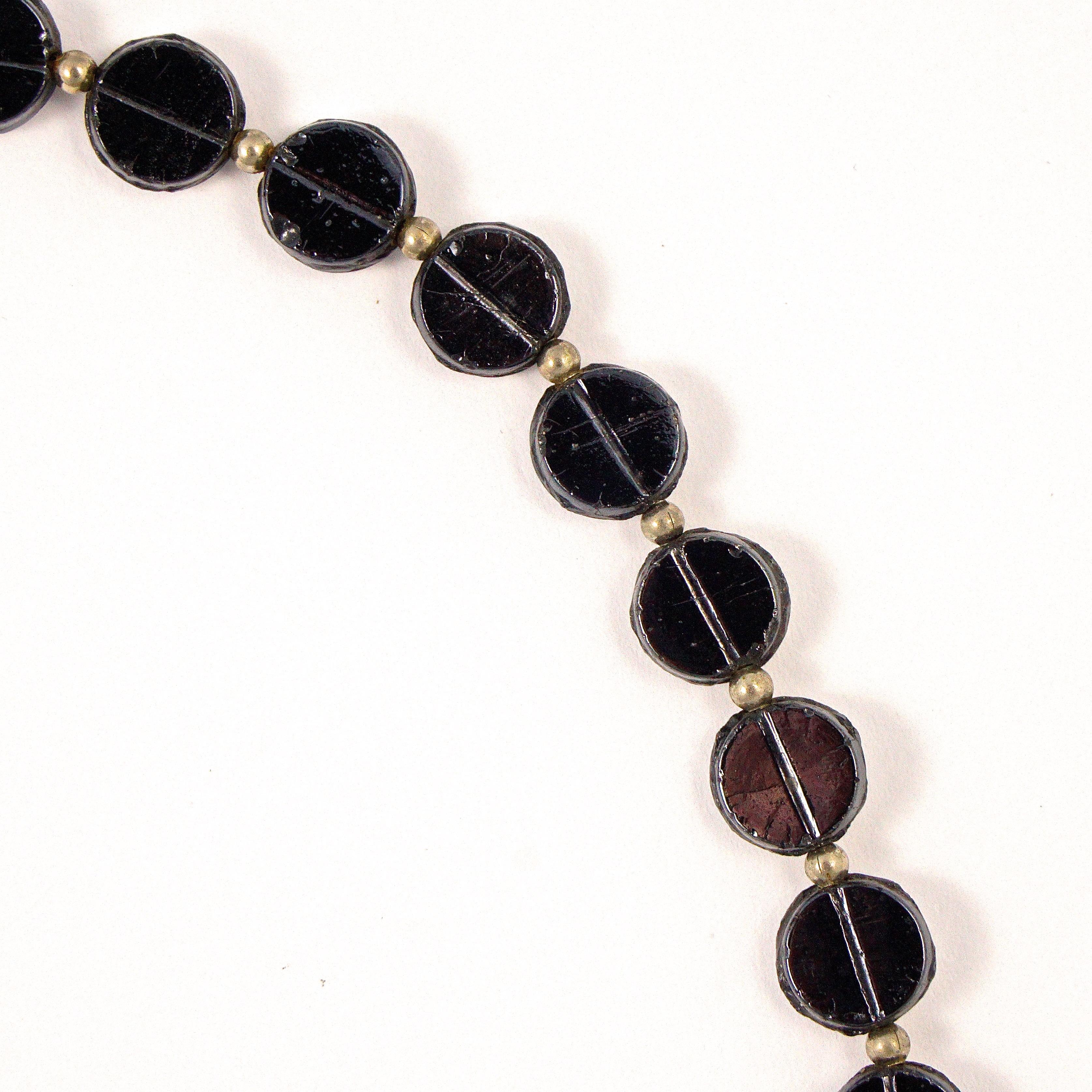 Art Deco Faceted French Jet Black and Dark Grey Glass Drop Fringe Necklace For Sale 2