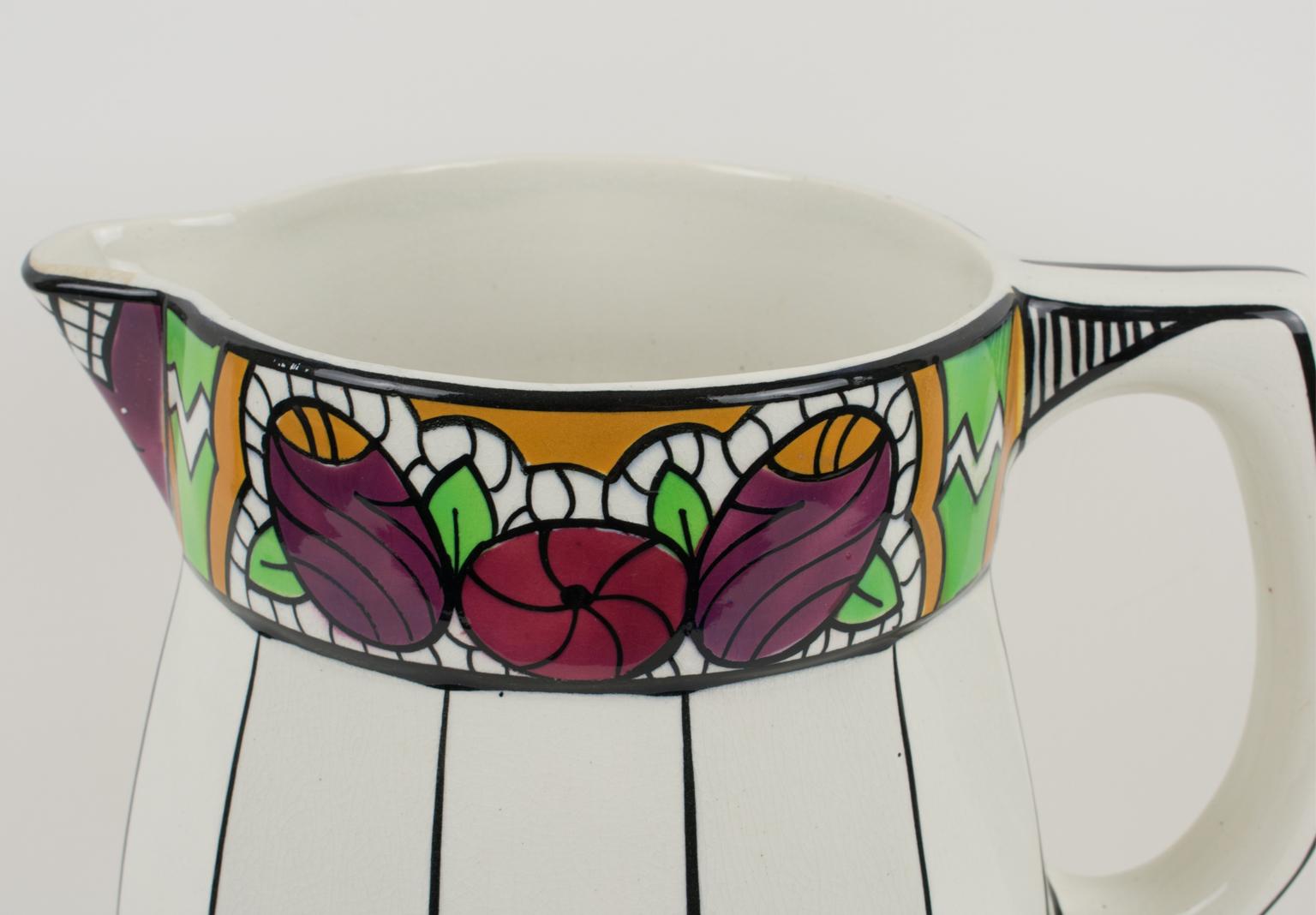 Bol, pichet et boîtes de commode en céramique faïence Art Déco d'Auguste Mouzin en vente 4