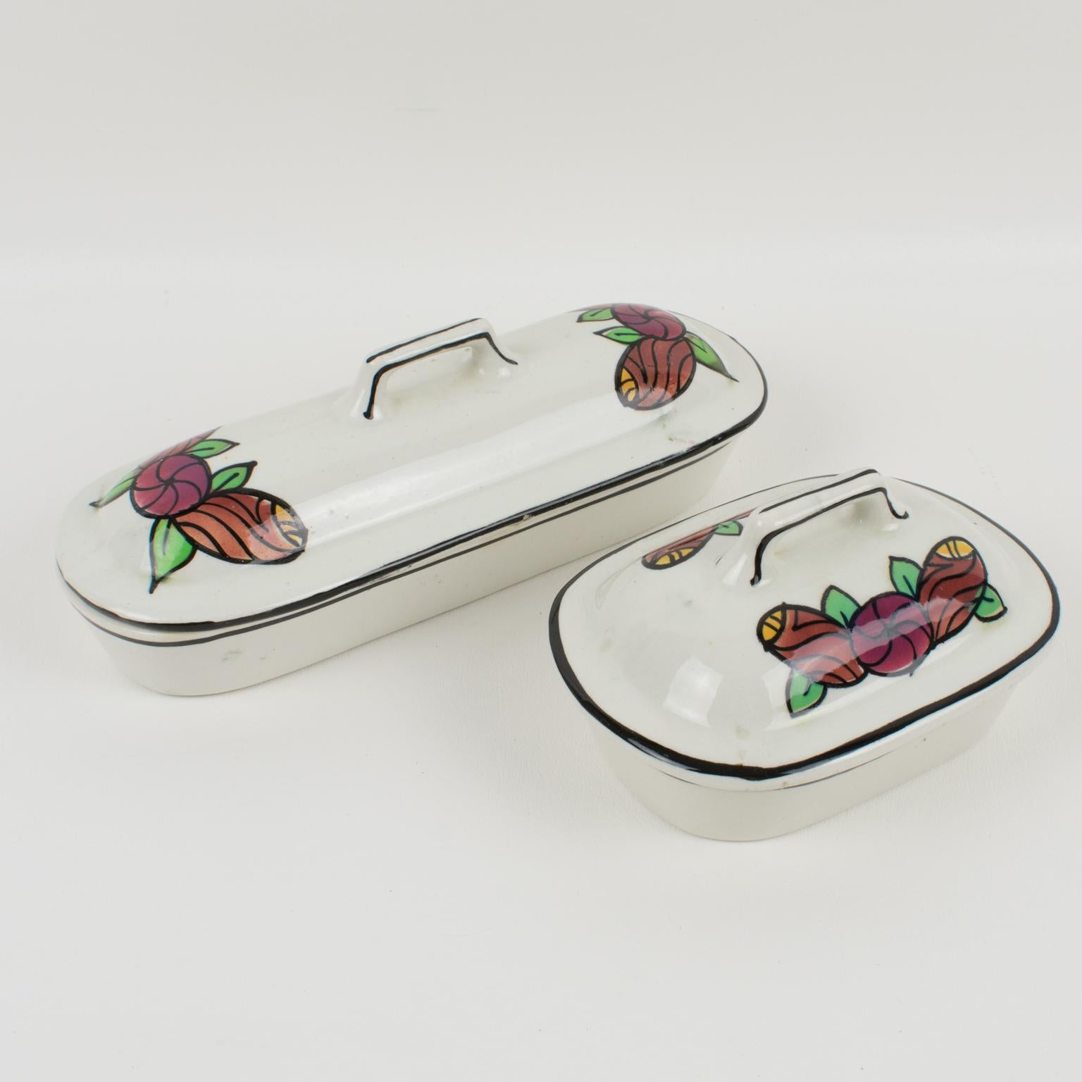 Bol, pichet et boîtes de commode en céramique faïence Art Déco d'Auguste Mouzin en vente 9