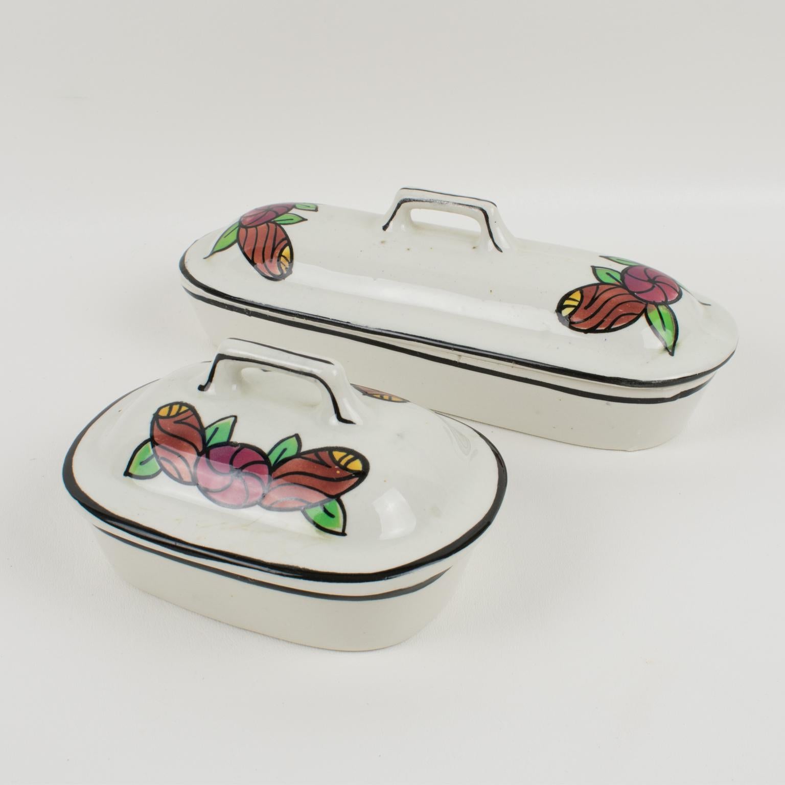 Bol, pichet et boîtes de commode en céramique faïence Art Déco d'Auguste Mouzin en vente 10