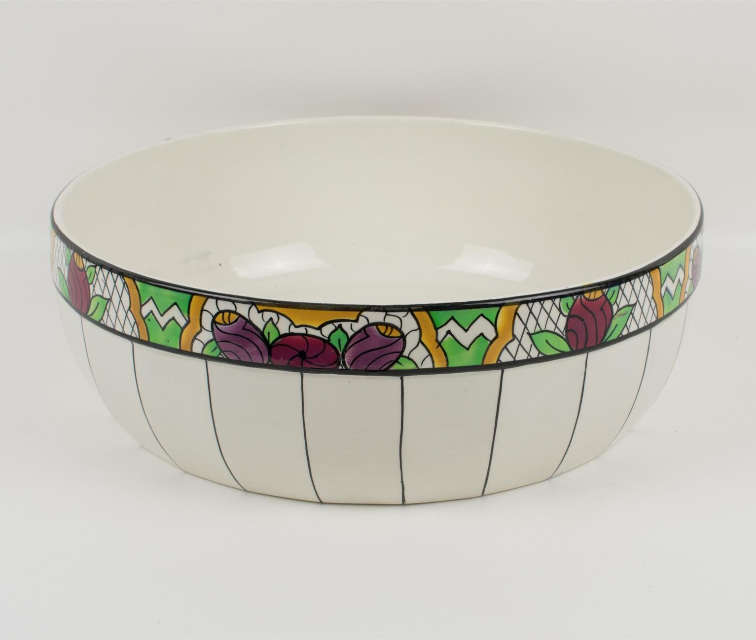 Belge Bol, pichet et boîtes de commode en céramique faïence Art Déco d'Auguste Mouzin en vente
