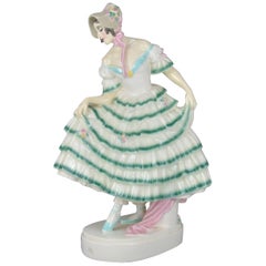 Art Deco Faience Figurine an Elegant Lady Keramos, Austria
