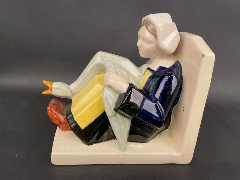 Art Deco Faience Hb Quimper Bookends, a Pair For Sale at 1stDibs