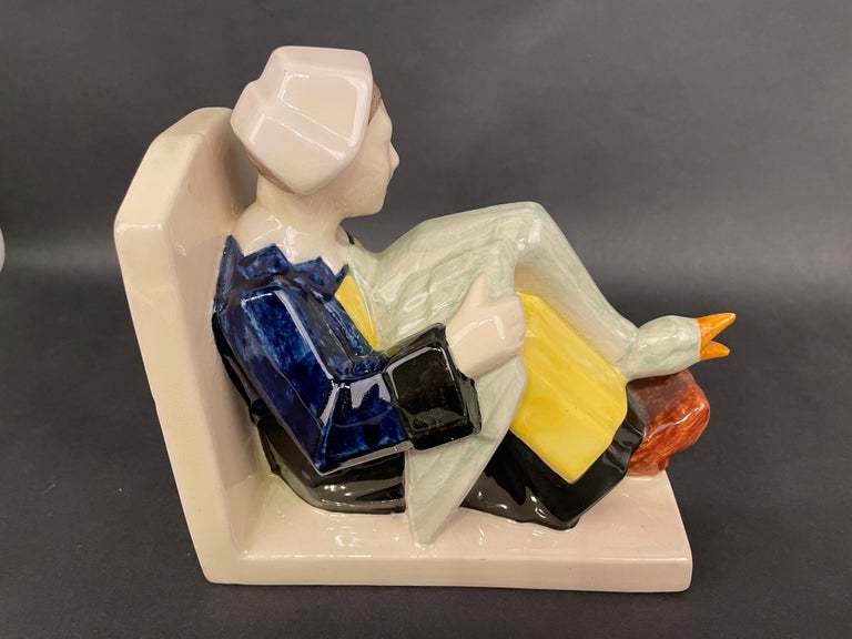 Art Deco Faience Hb Quimper Bookends, a Pair For Sale at 1stDibs