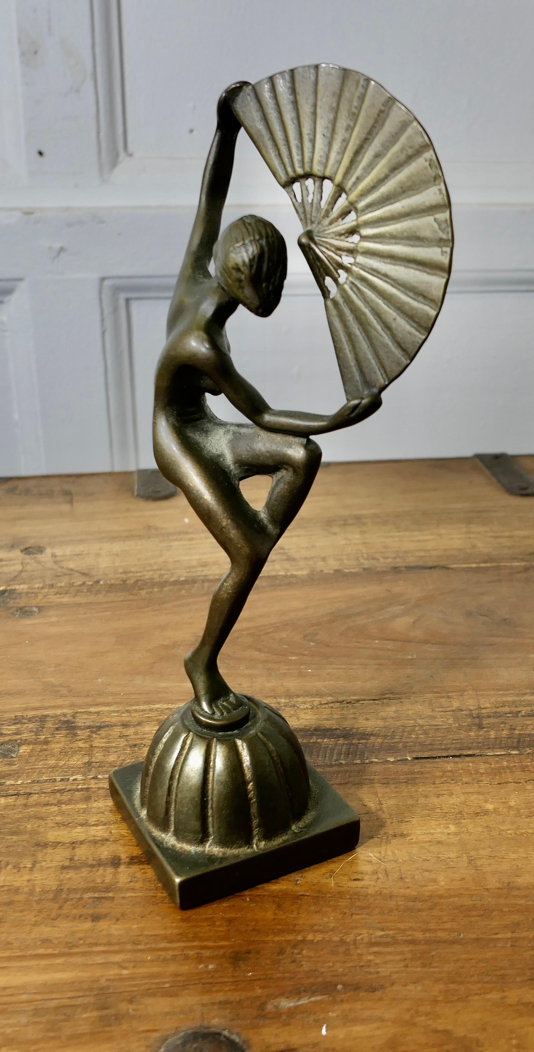 Art Deco Fan Dancer, Brass Statue    A fabulous model from the 1930s In Good Condition In Godshill, Isle of Wight
