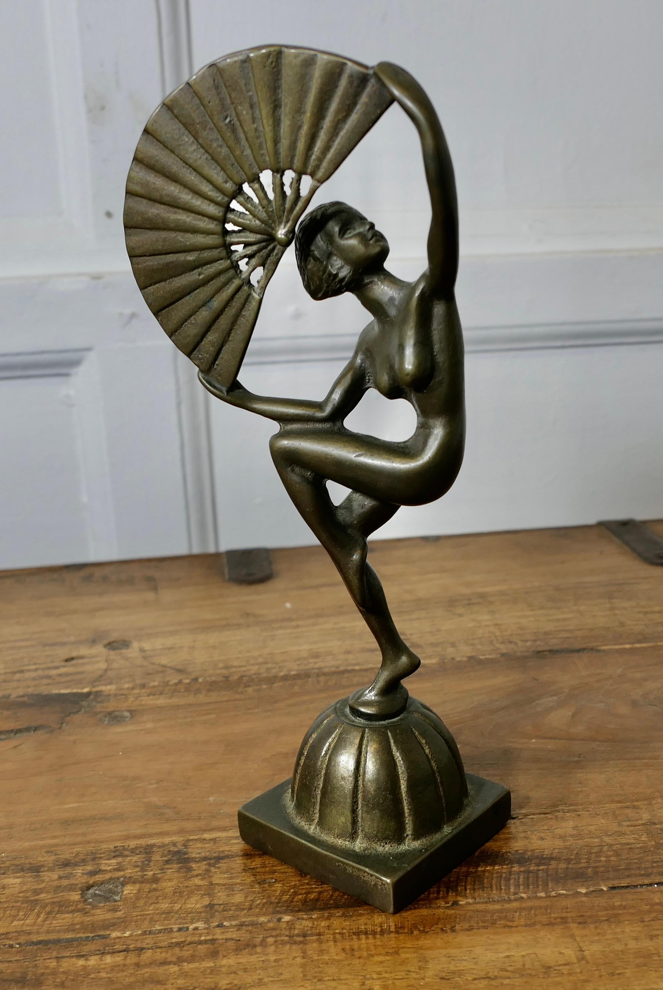 Art Deco Fan Dancer, Brass Statue    A fabulous model from the 1930s 1