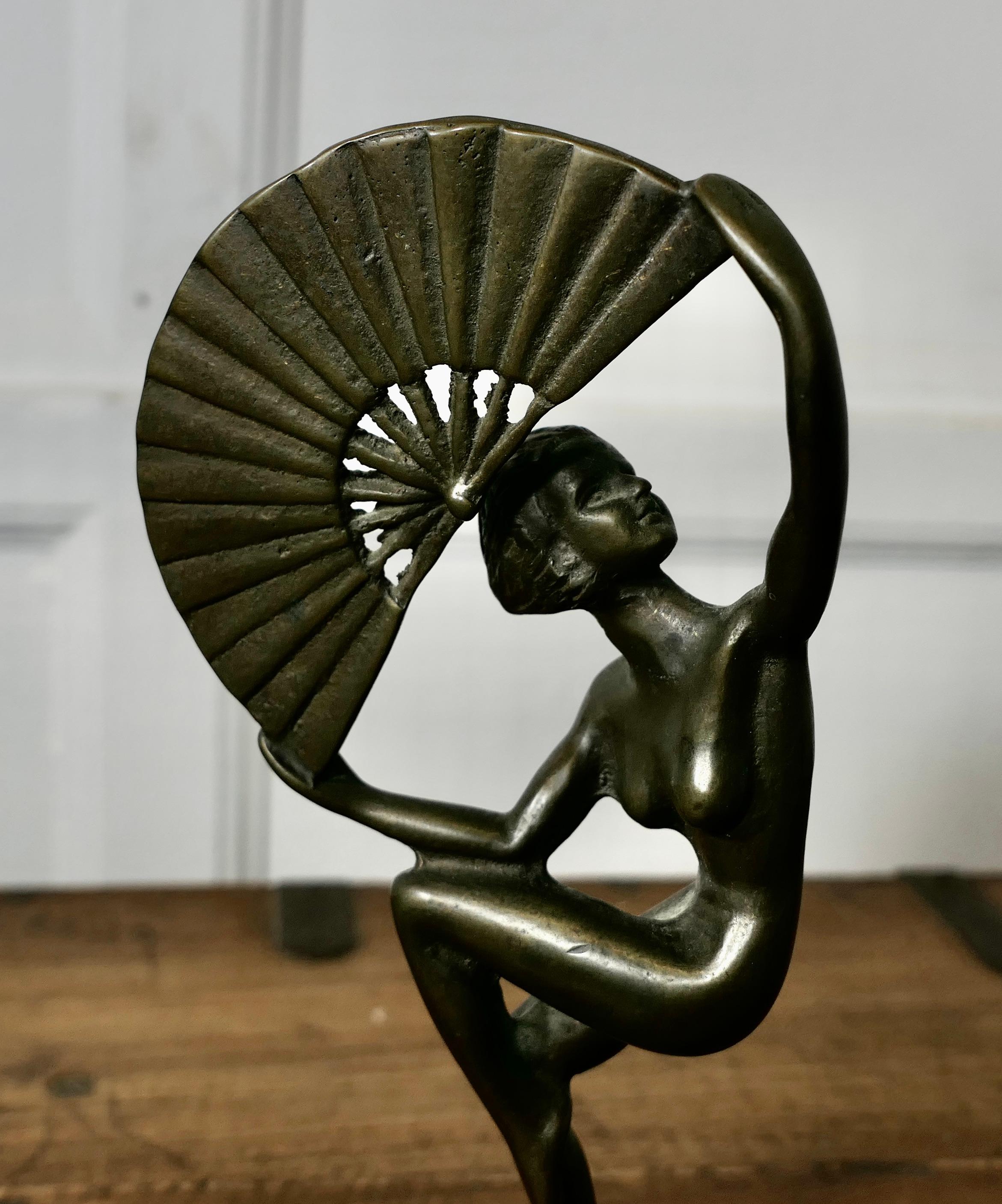 Art Deco Fan Dancer, Brass Statue    A fabulous model from the 1930s 2