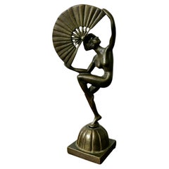 Vintage Art Deco Fan Dancer, Brass Statue    A fabulous model from the 1930s
