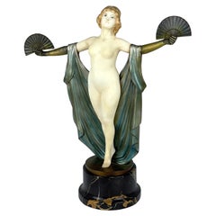 Art Deco Fan Dancer Sculpture by Suteur Art Deco Fan Dancer Sculpture by Suteur