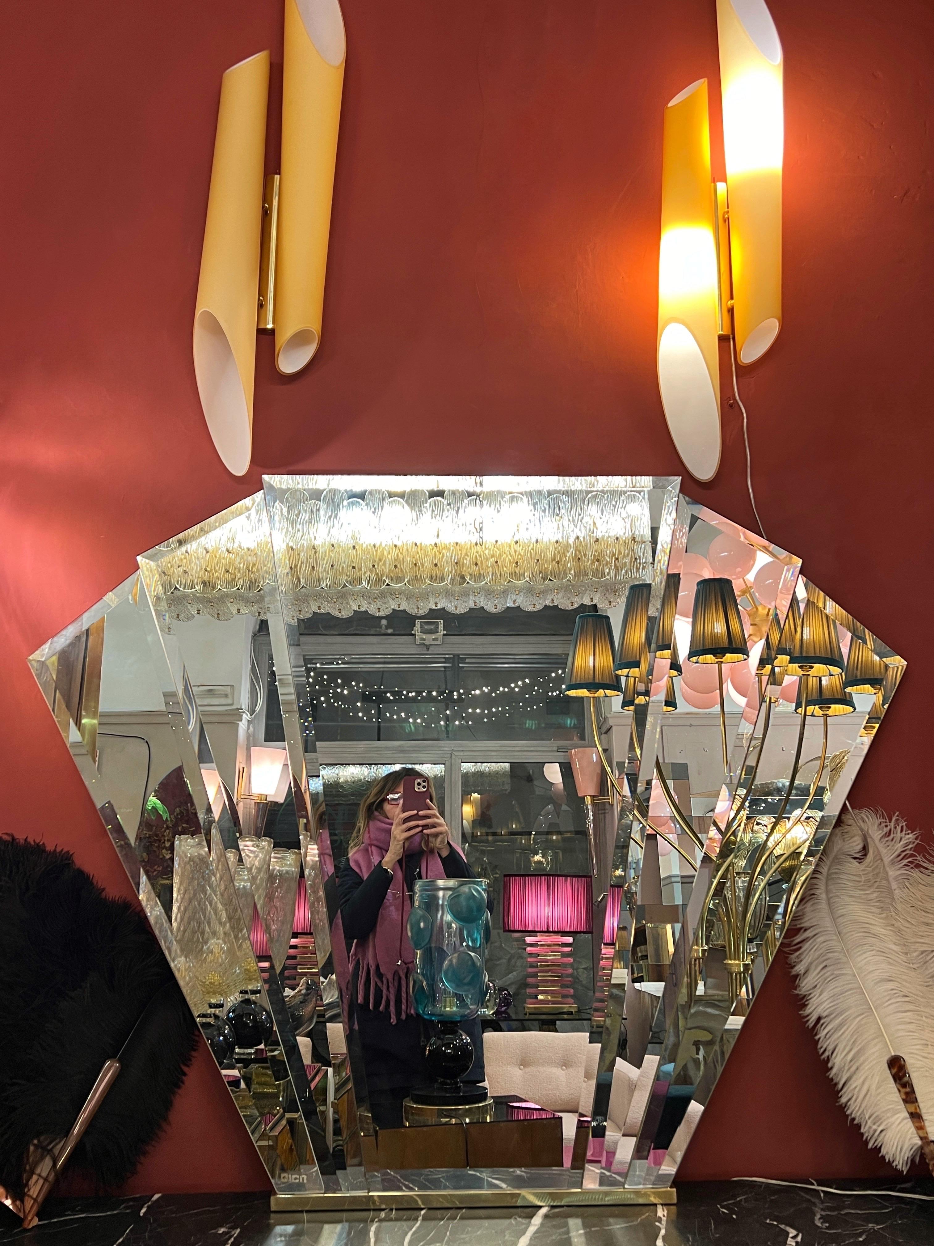 Miroir éventail Art déco avec axes brasés et base en laiton par Gica Italie, années 1940 Bon état - En vente à Florence, IT