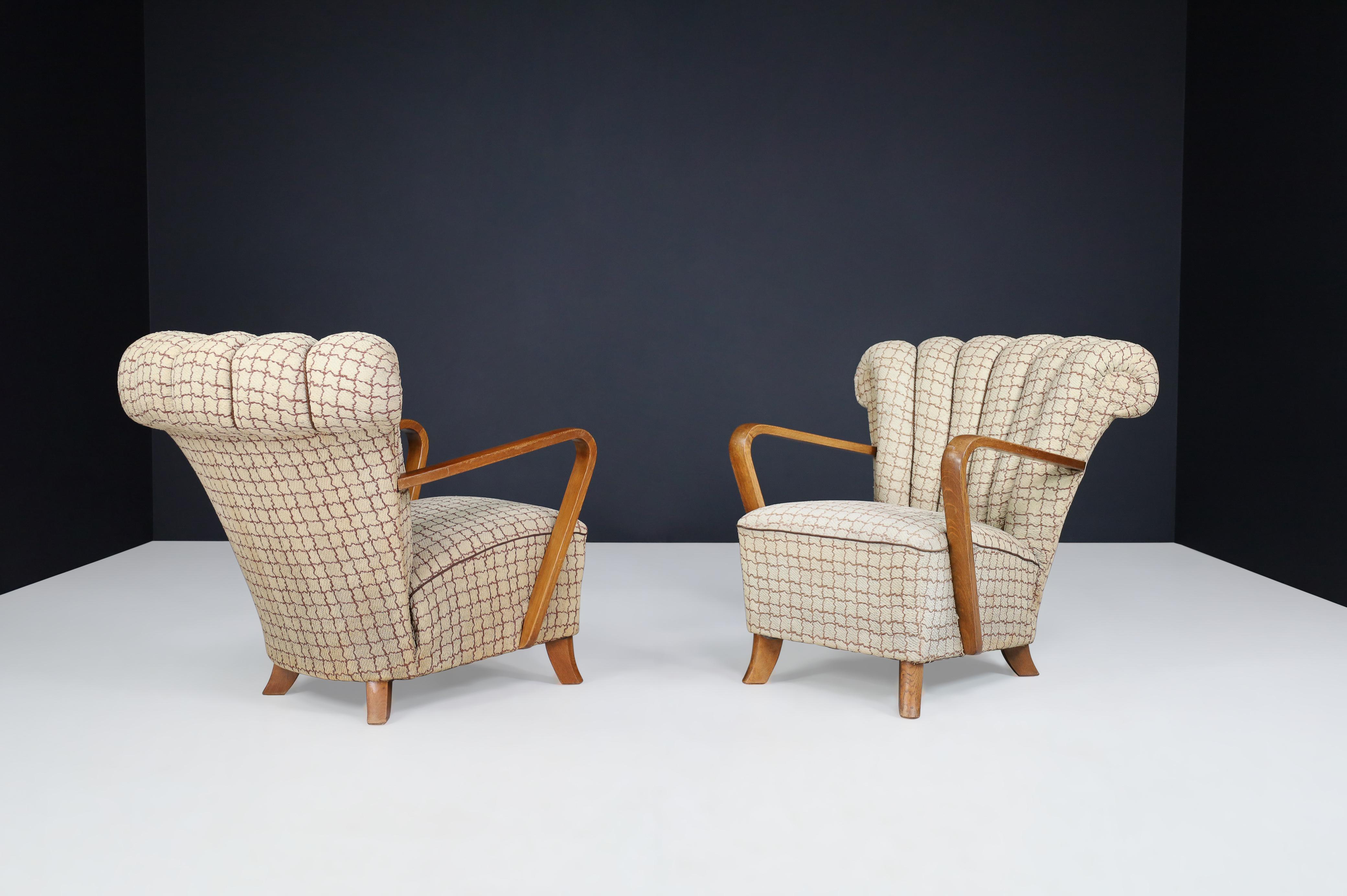Art Deco Fan-Shaped Armchairs in Bentwood and Original Upholstery, Praque, 1930s For Sale 4