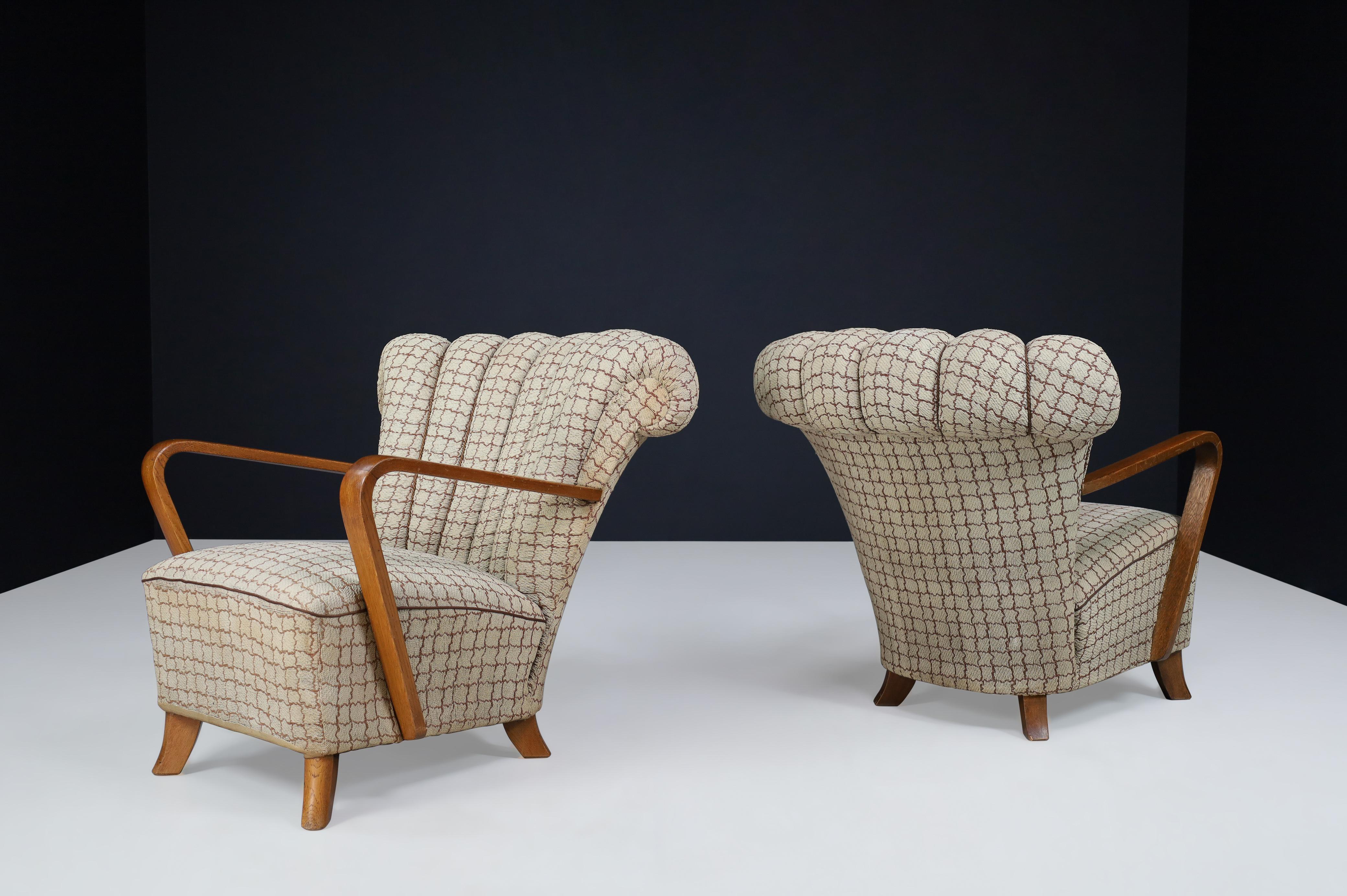 Art Deco Fan-Shaped Armchairs in Bentwood and Original Upholstery, Praque, 1930s For Sale 2