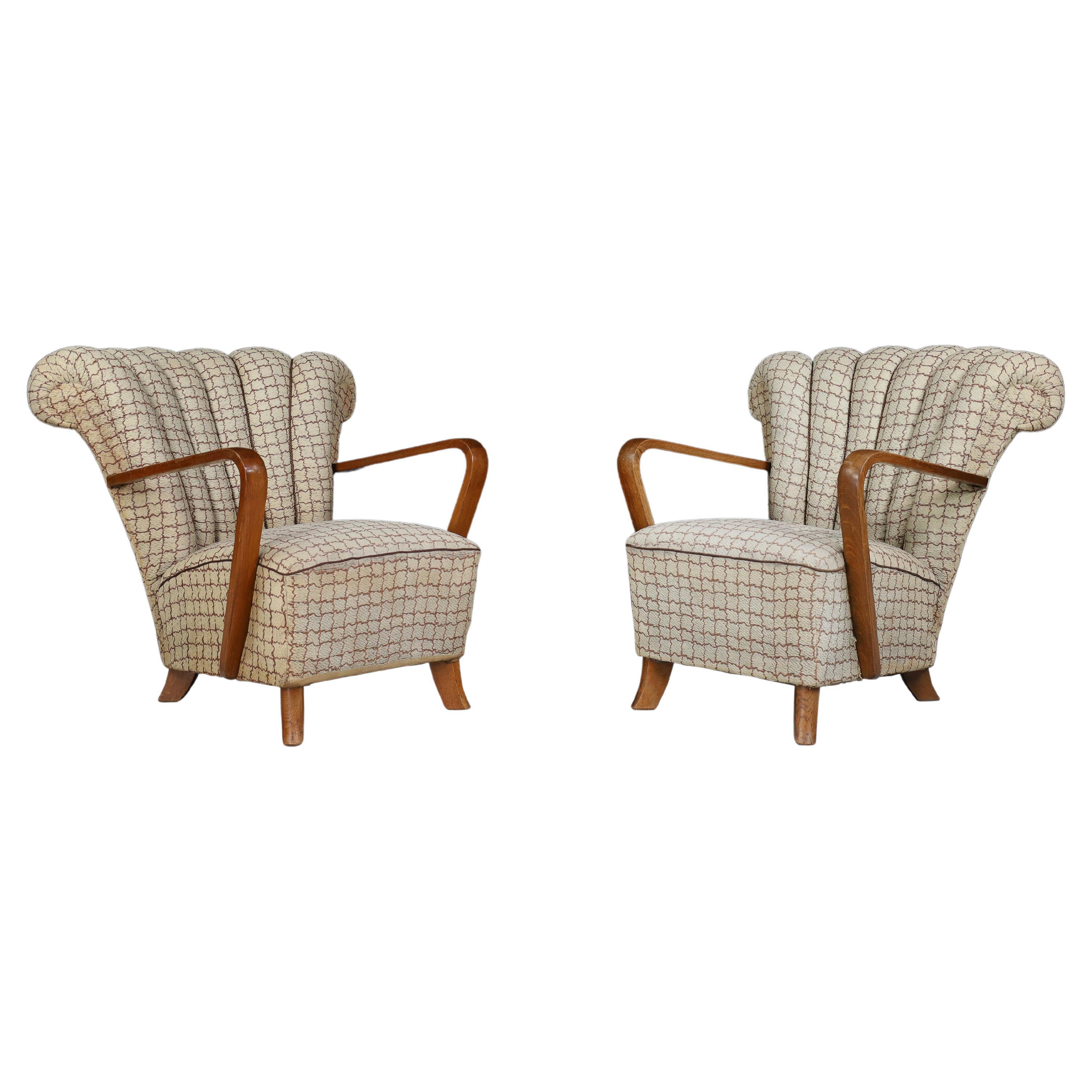 Art Deco Fan-Shaped Armchairs in Bentwood and Original Upholstery, Praque, 1930s For Sale