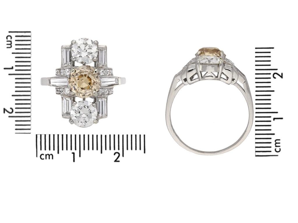 Art Deco Fancy Colored Diamond Cluster Ring, um 1925 (Alteuropäischer Brillantschliff) im Angebot