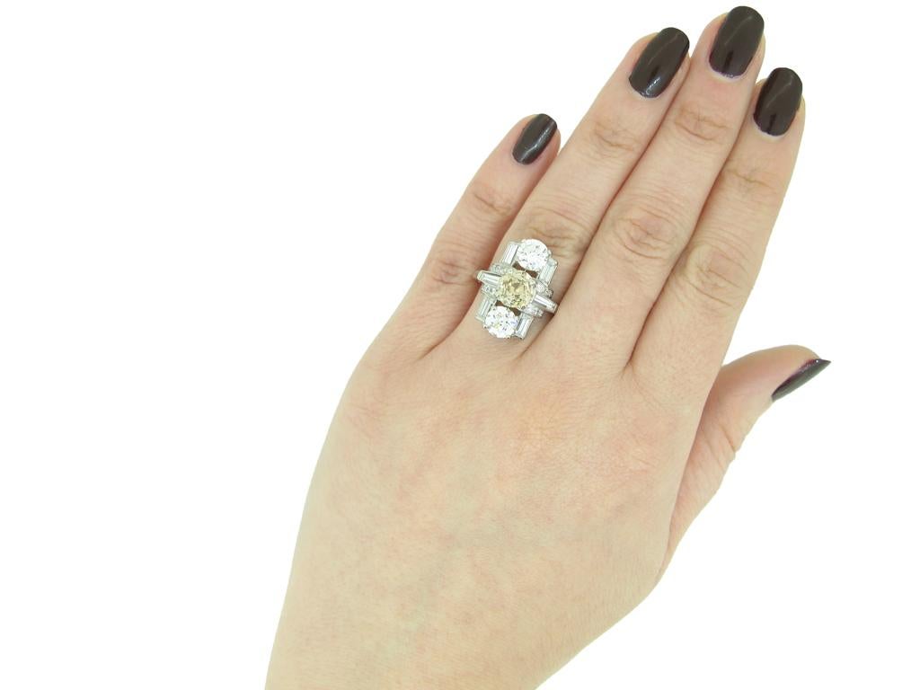 Women's or Men's Art Deco Fancy Colored Diamond Cluster Ring, circa 1925 For Sale