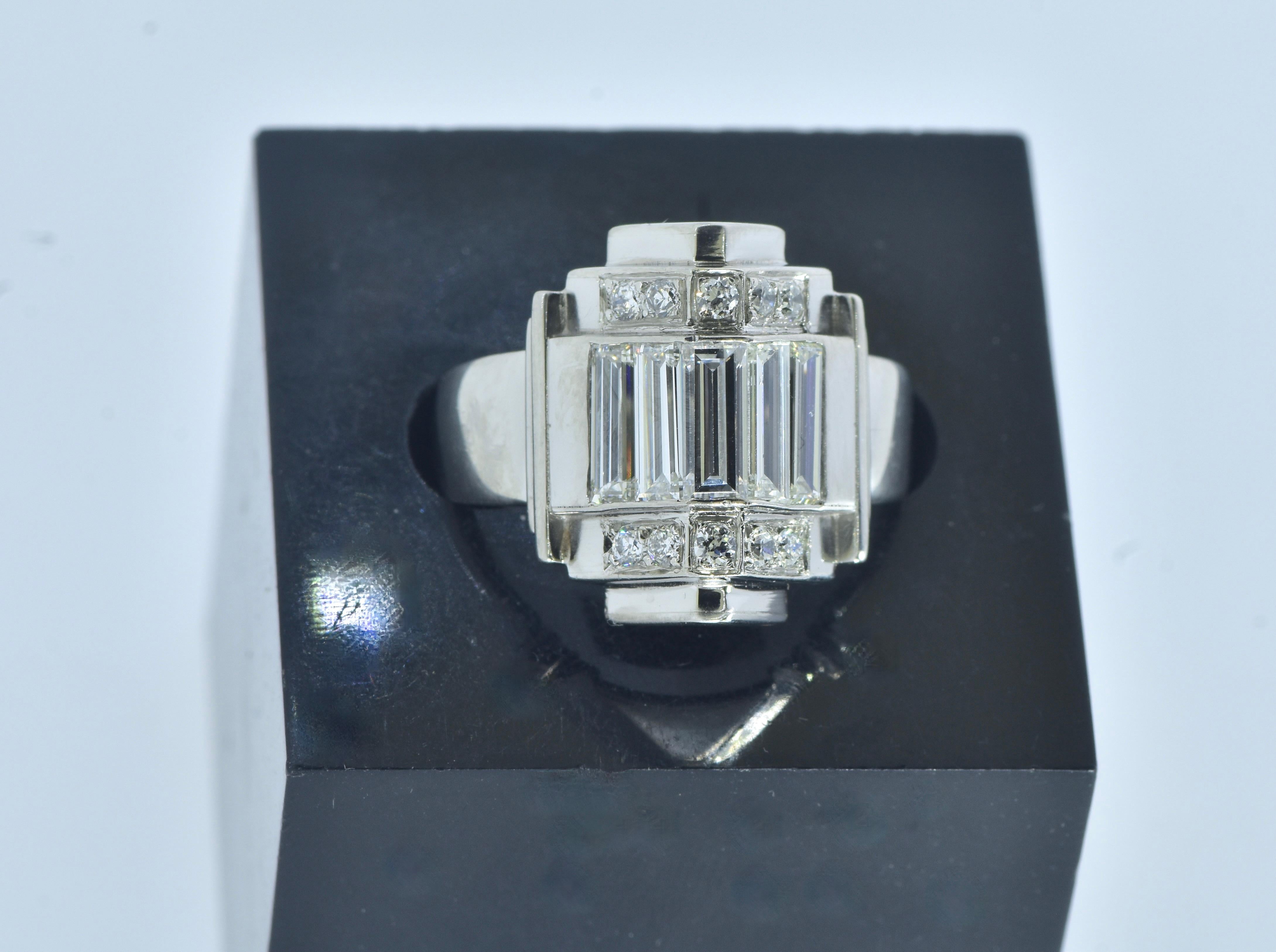Art Deco Fancy Cut Diamond Platinum Ring, circa 1930. In Excellent Condition For Sale In Aspen, CO