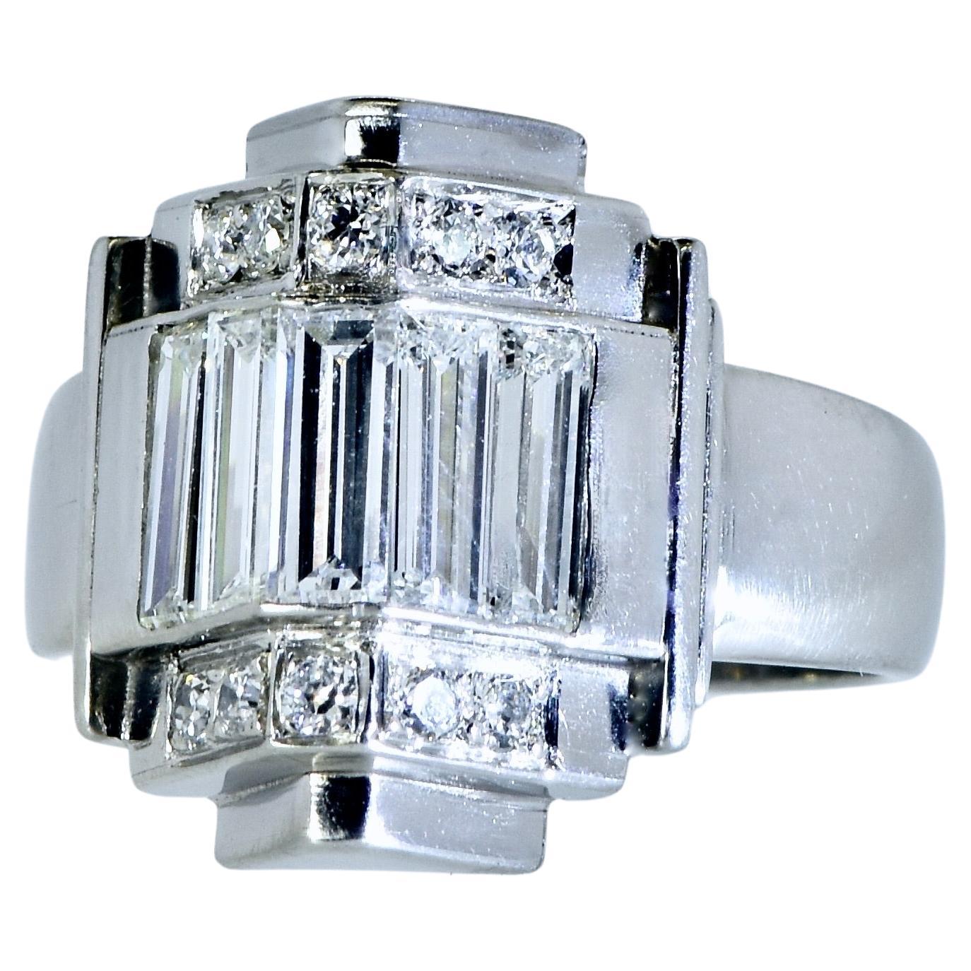 Art Deco Fancy Cut Diamond Platinum Ring, circa 1930. For Sale