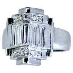Antique Art Deco Fancy Cut Diamond Platinum Ring, circa 1930.