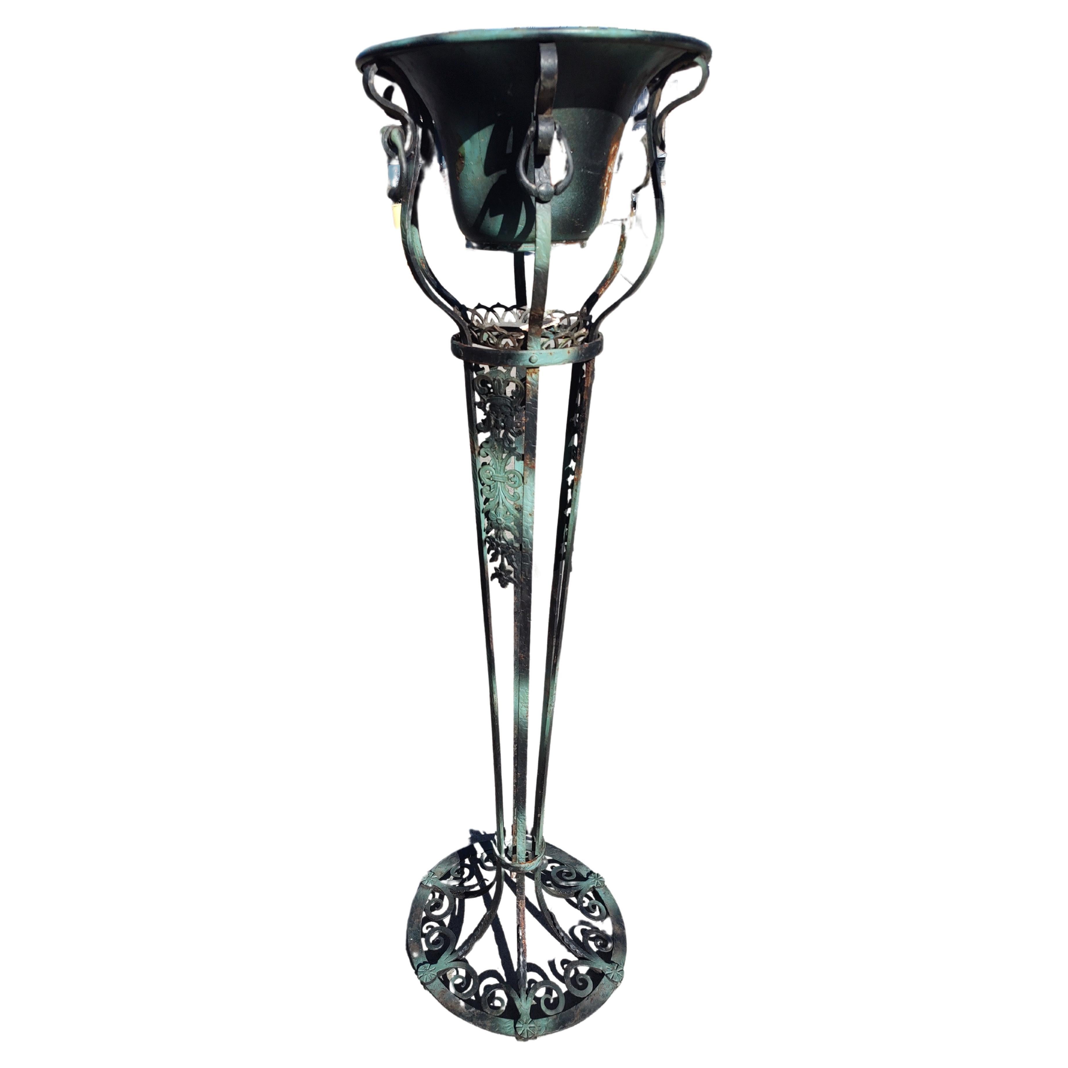 American Art Deco Fancy Iron with Copper Pot Plant Stand C1925 For Sale