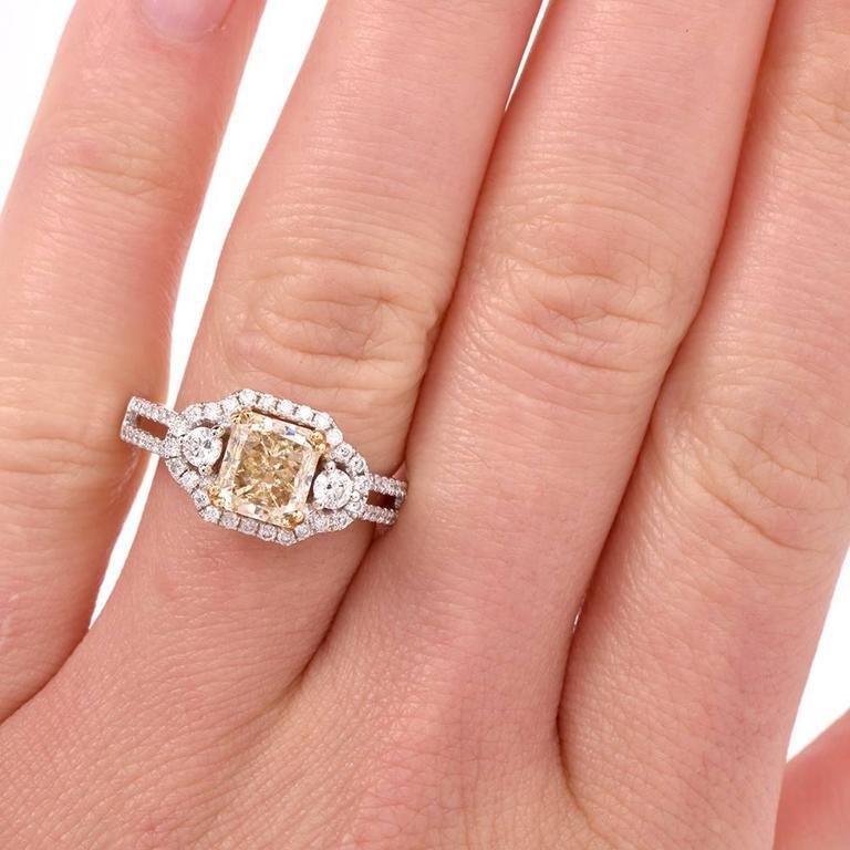 Radiant Cut Fancy Light Yellow Diamond White Gold Engagement Ring