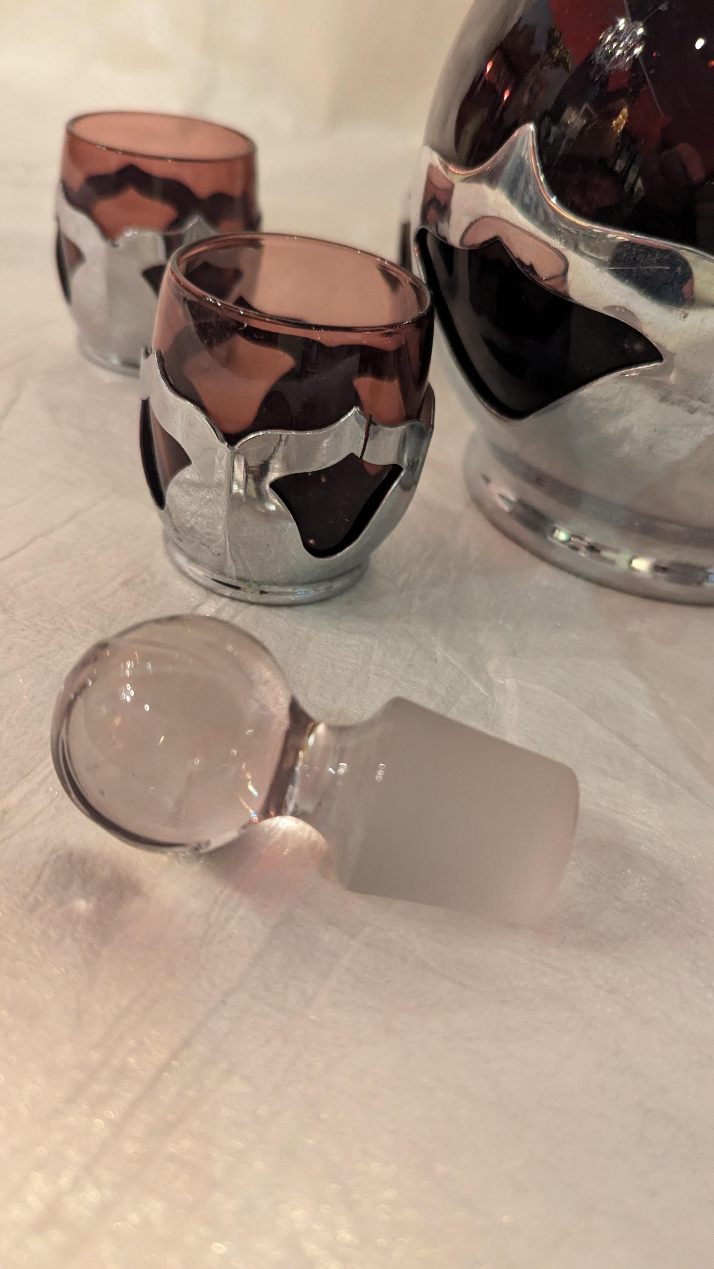 20th Century Art Deco Farberware and Cambridge Glass Decanter and Shots For Sale