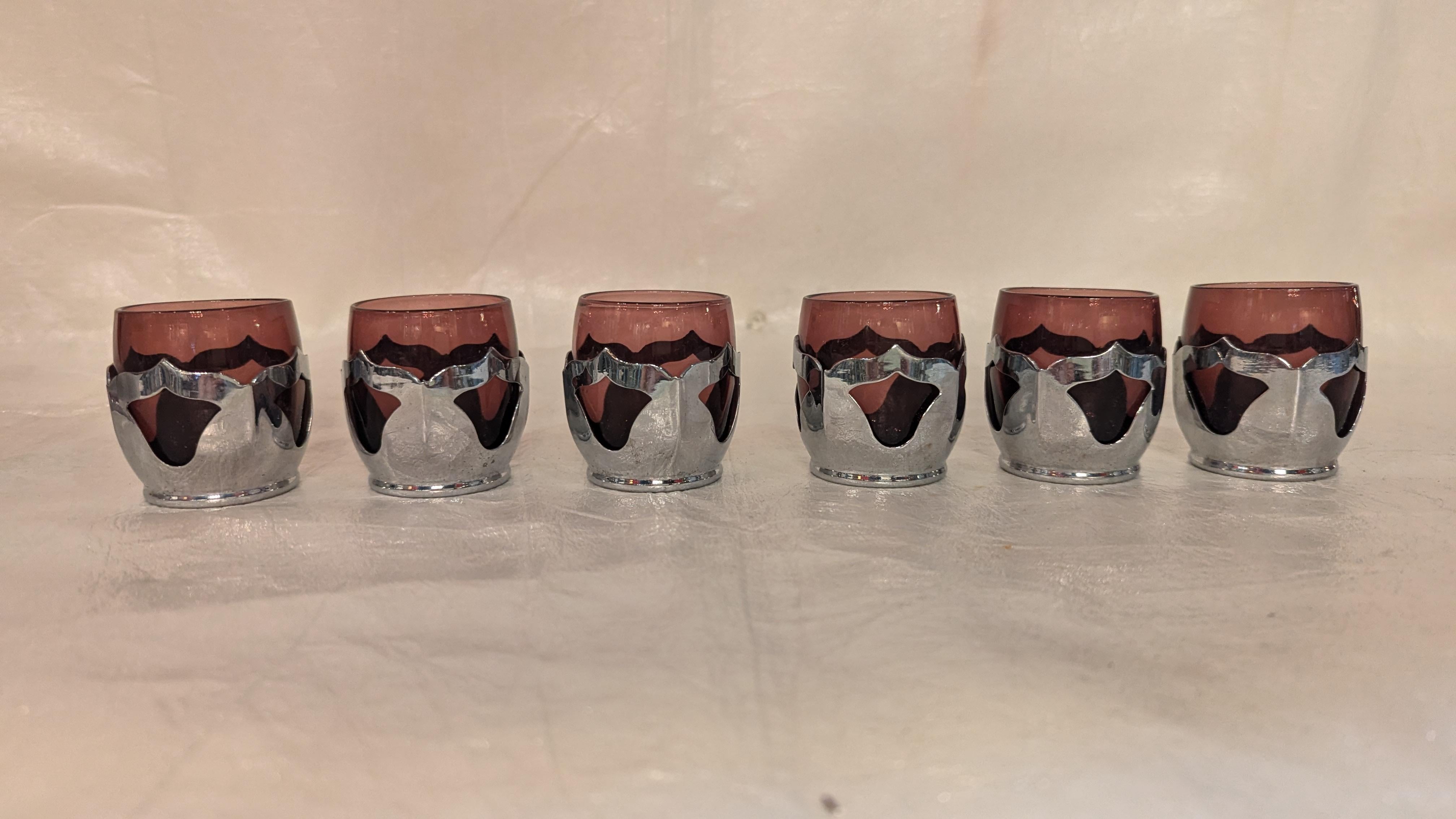 Art Deco Farberware and Cambridge Glass Decanter and Shots For Sale 2