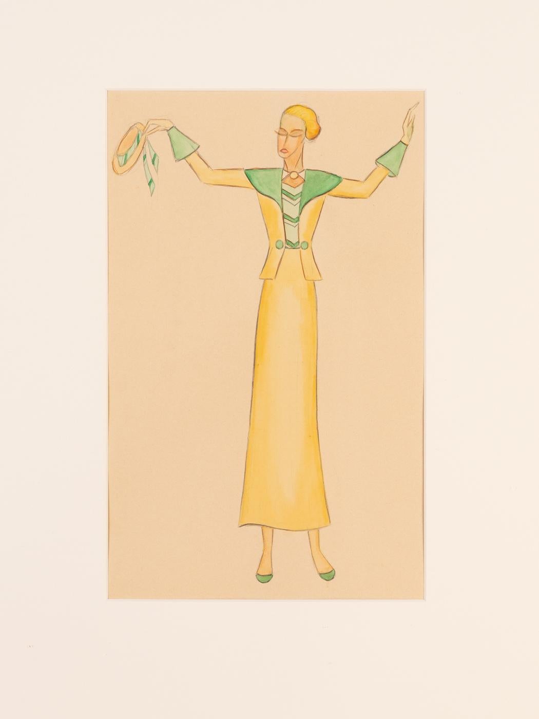 Art Déco Mode Illustration gerahmt 1920er Jahre bereit zu hängen (Frühes 20. Jahrhundert) im Angebot