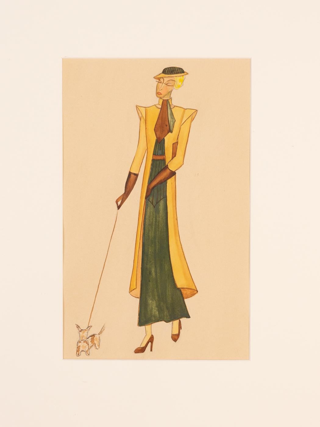 Art Déco Mode Illustration gerahmt 1920er Jahre bereit zu hängen (Acryl) im Angebot