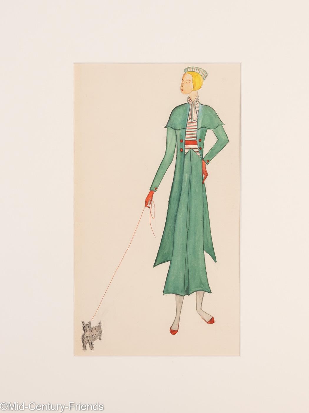 Art Déco Modeillustration, Gouache auf Papier Farbige Zeichnungen, 1920er Jahre im Zustand „Gut“ im Angebot in Neuss, NW