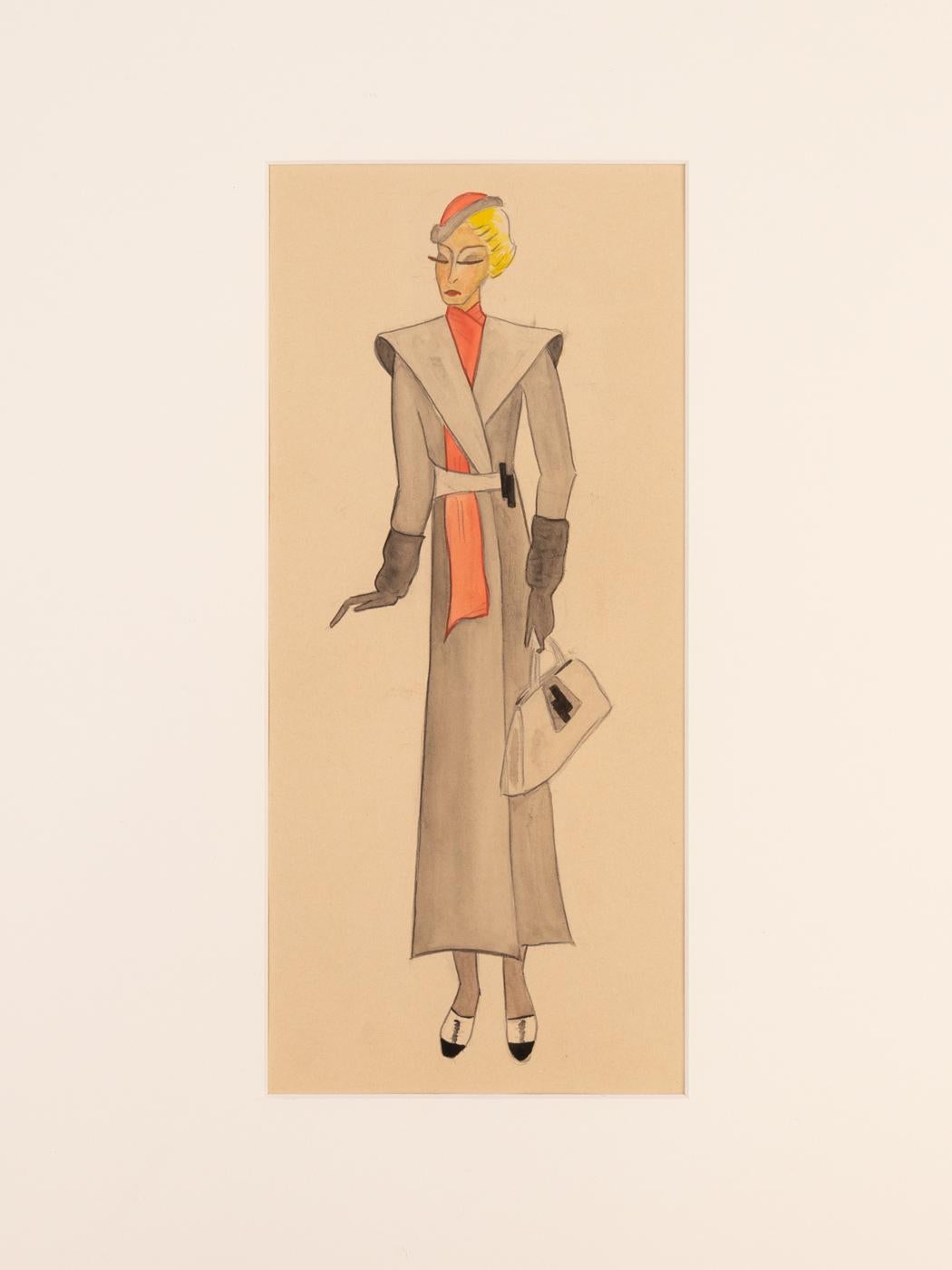 Allemand Art Dco - Illustration de mode - Robes à la gouache sur papier - Femmes de l'âge d'or des années 80 en vente