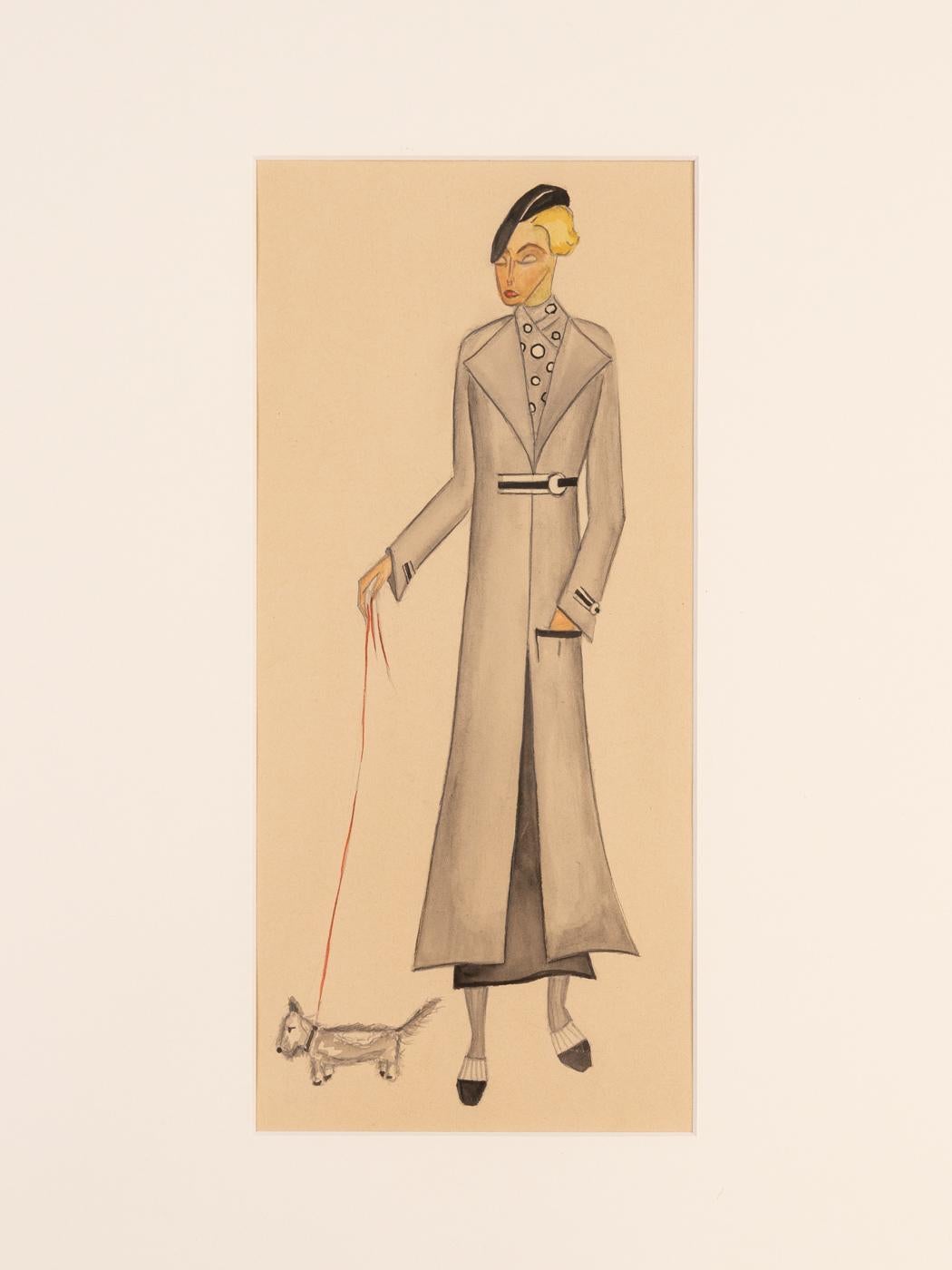Art Dco Mode Illustration Gouache auf Papier Kleide Frauen Goldene Zwanziger Jahre im Zustand „Gut“ im Angebot in Neuss, NW