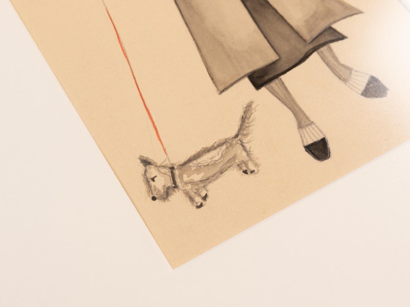 20th Century Art Déco Fashion Illustration Gouache on Paper Dresses Women Golden Twenties For Sale