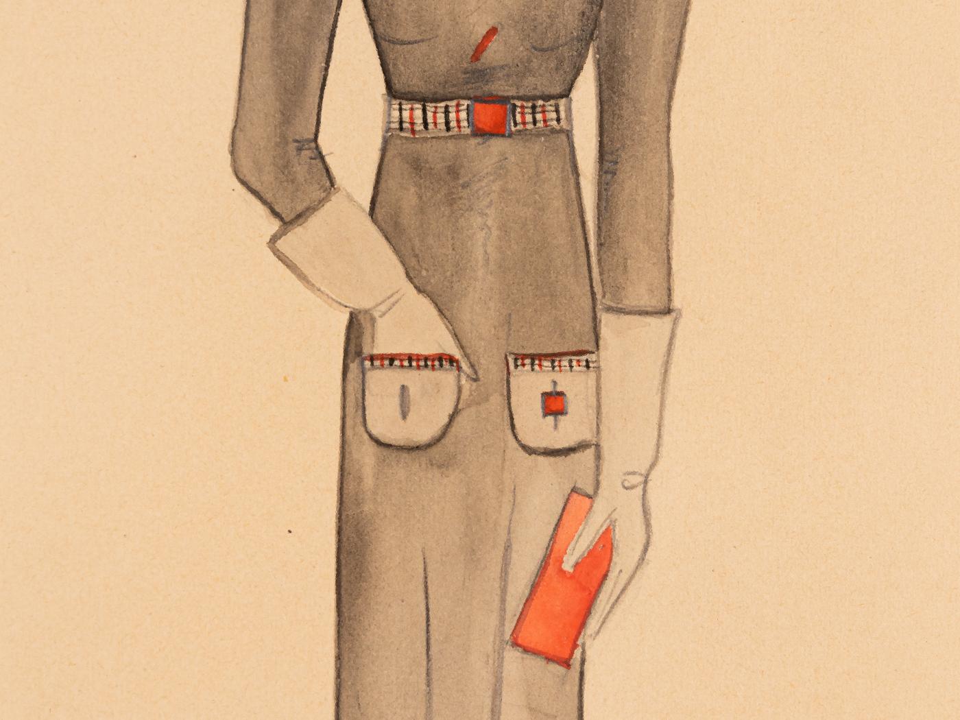Art Dco Mode Illustration Gouache auf Papier Kleide Frauen Goldene Zwanziger Jahre (Holz) im Angebot