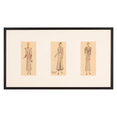 Art Déco Fashion Illustration Gouache on Paper Dresses Women Golden Twenties