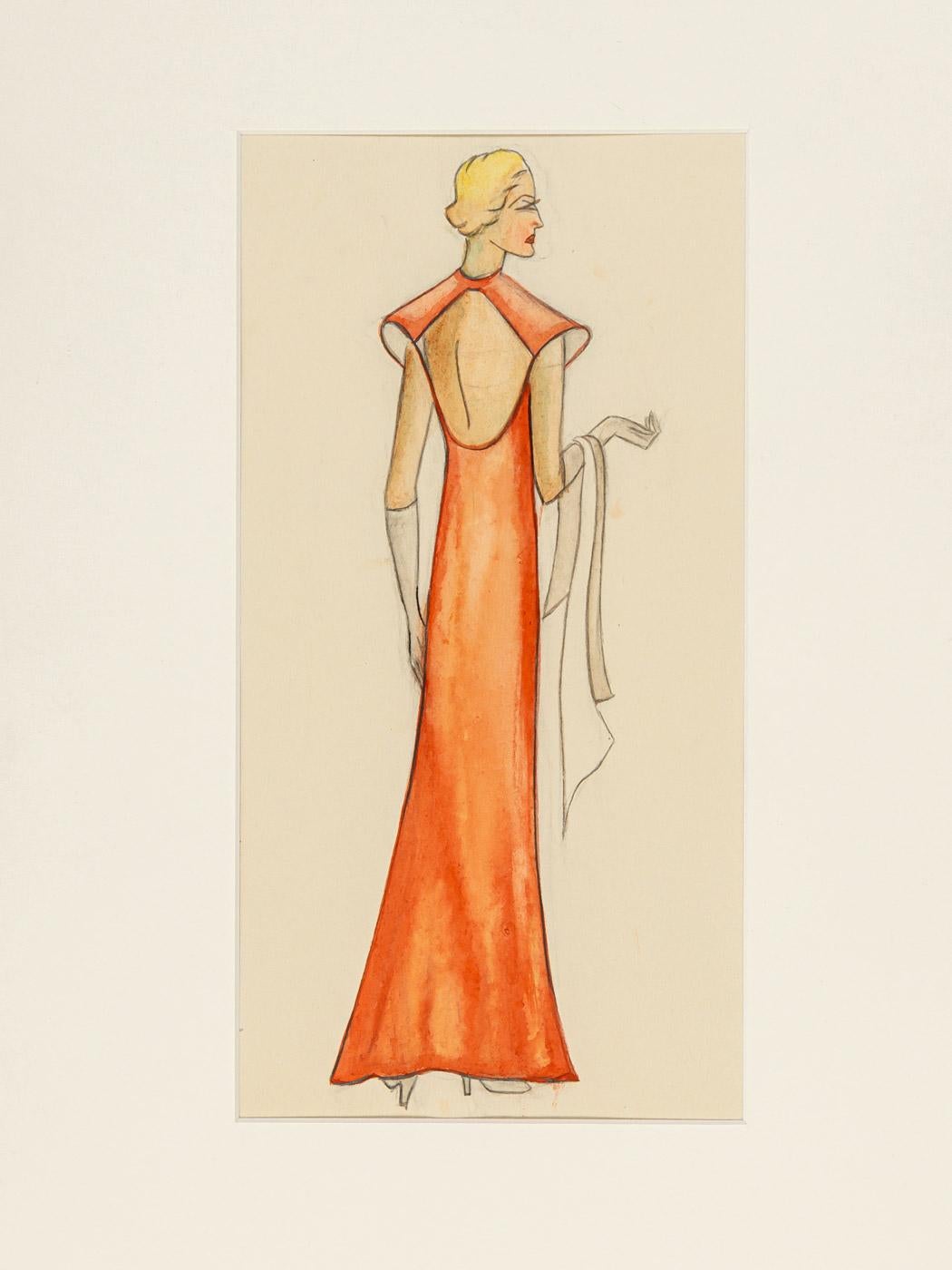 Early 20th Century Art Déco Fashion Illustration Ready to Hang Framed For Sale