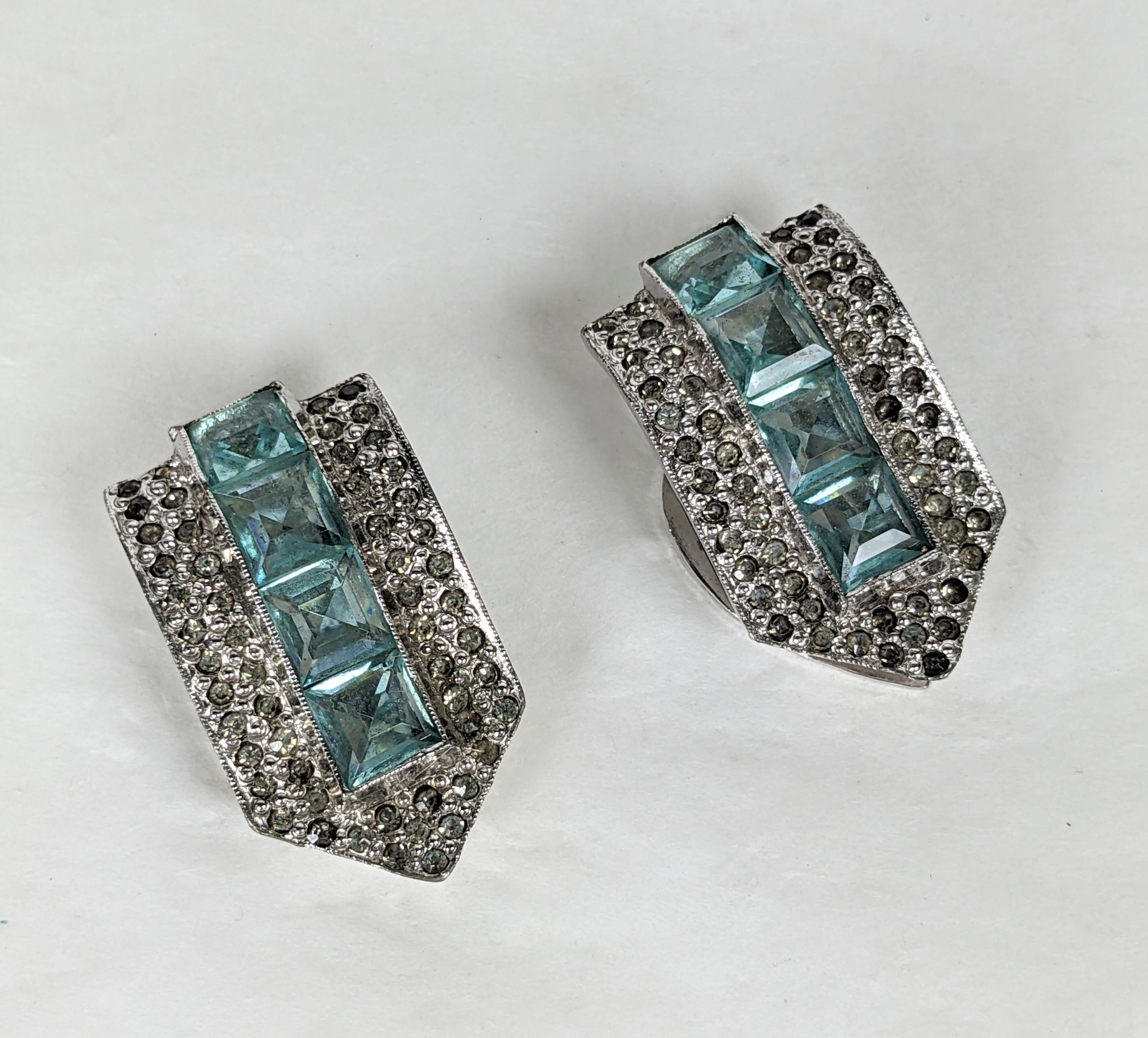 Art Deco Faux Aquamarine Dress Clips In Excellent Condition For Sale In New York, NY