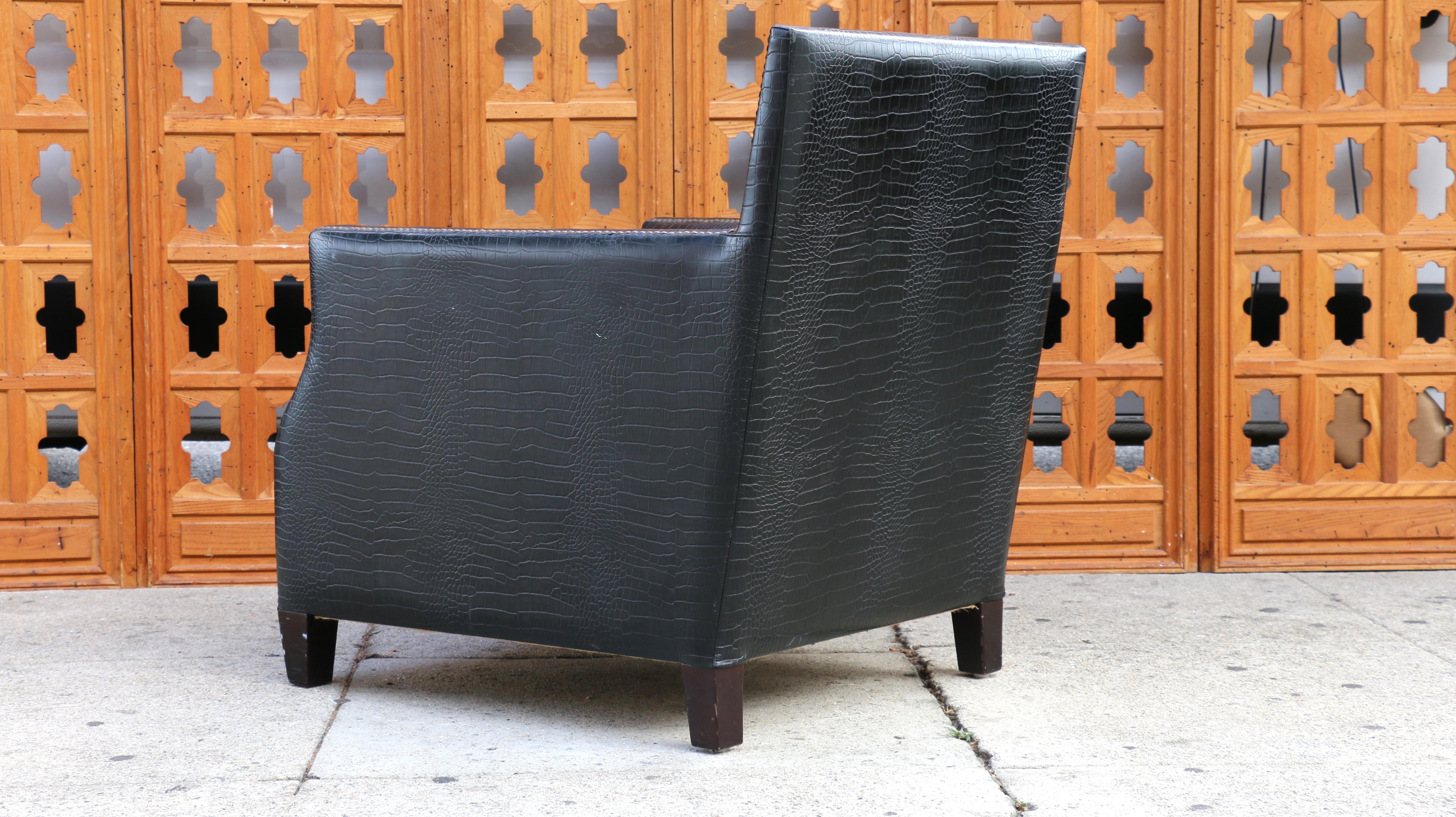 Art Deco Faux Crocodile Leather Club Chair With Ottoman, 1990s For Sale 6