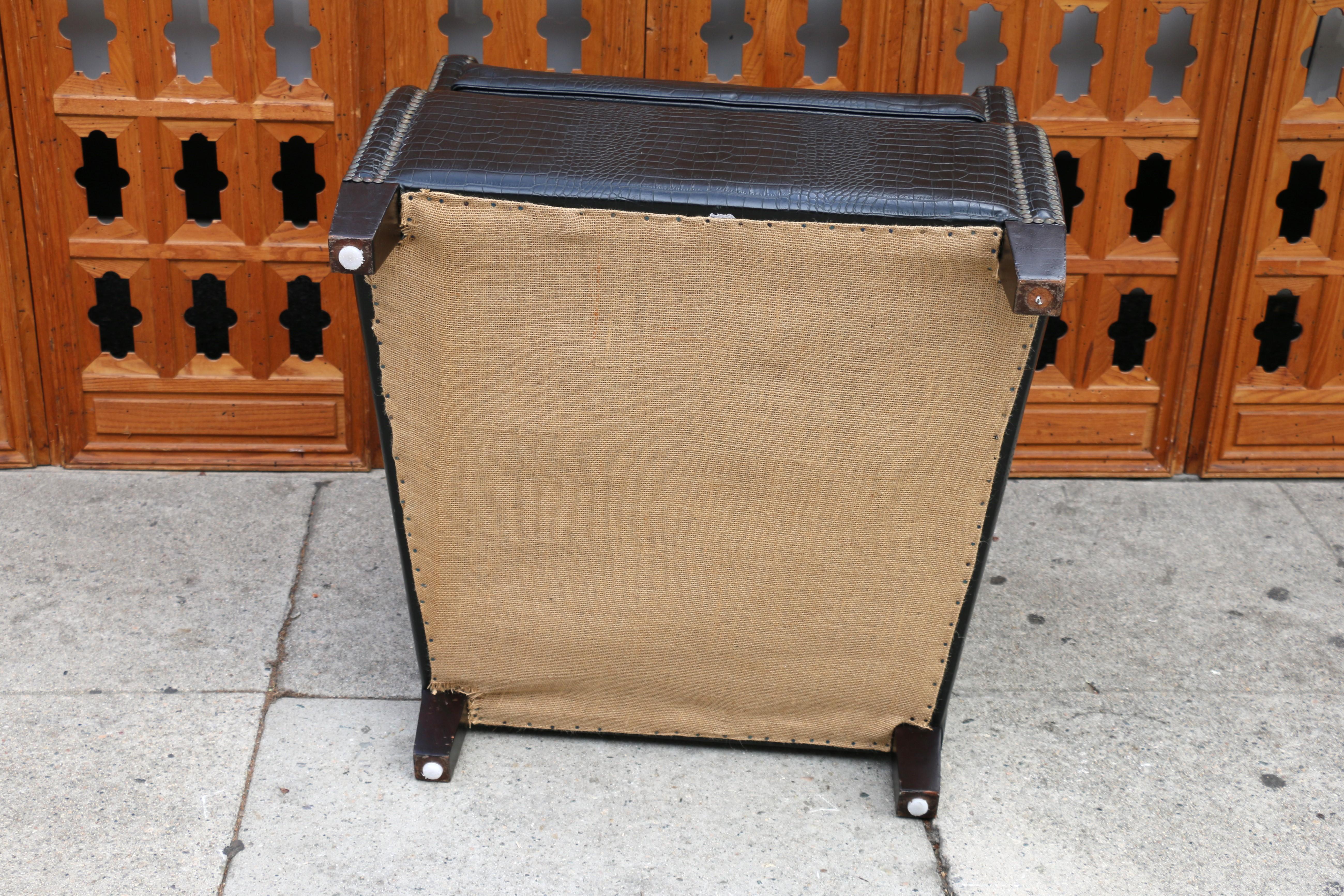 Art Deco Faux Crocodile Leather Club Chair With Ottoman, 1990s For Sale 7