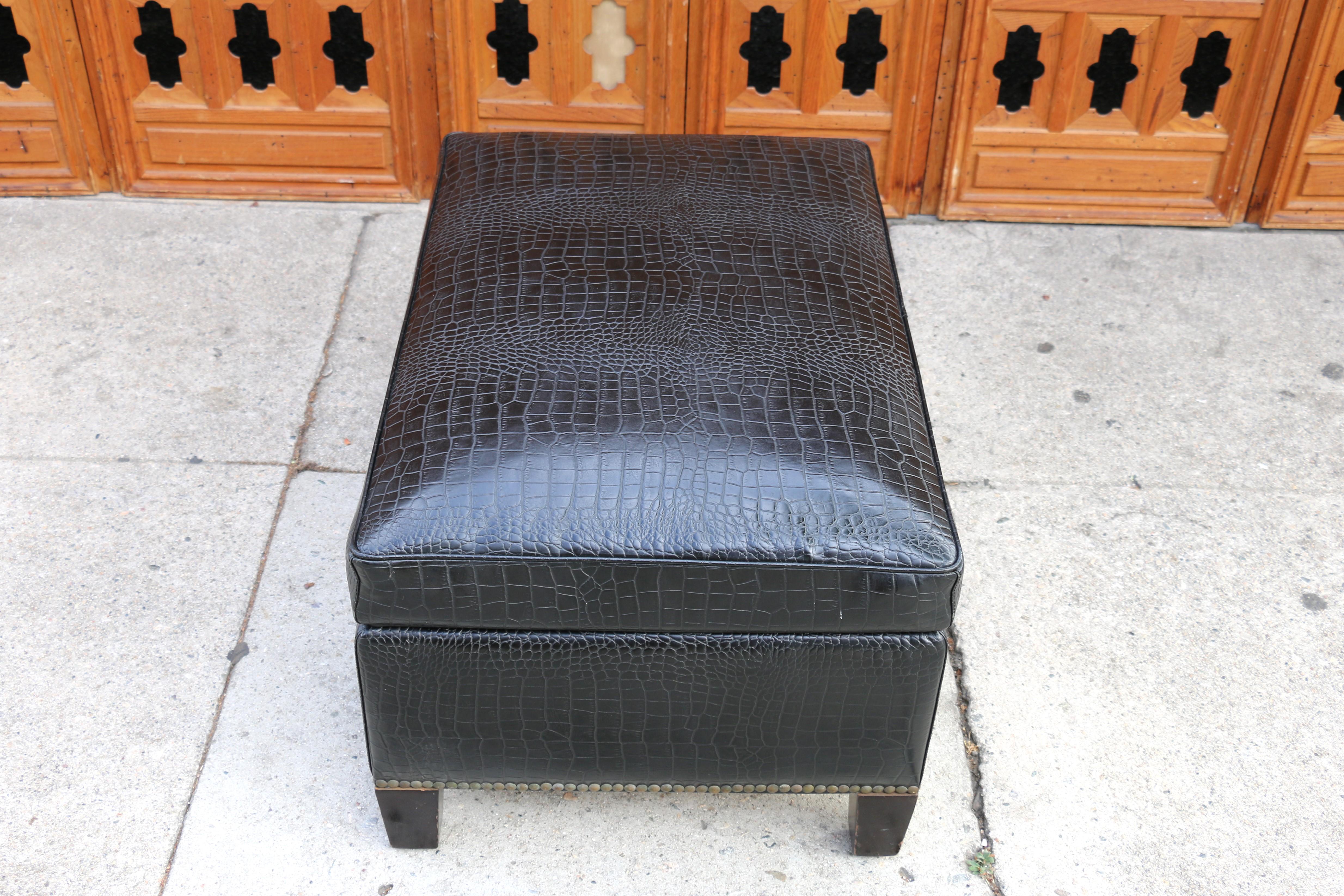 Art Deco Faux Crocodile Leather Club Chair With Ottoman, 1990s For Sale 9