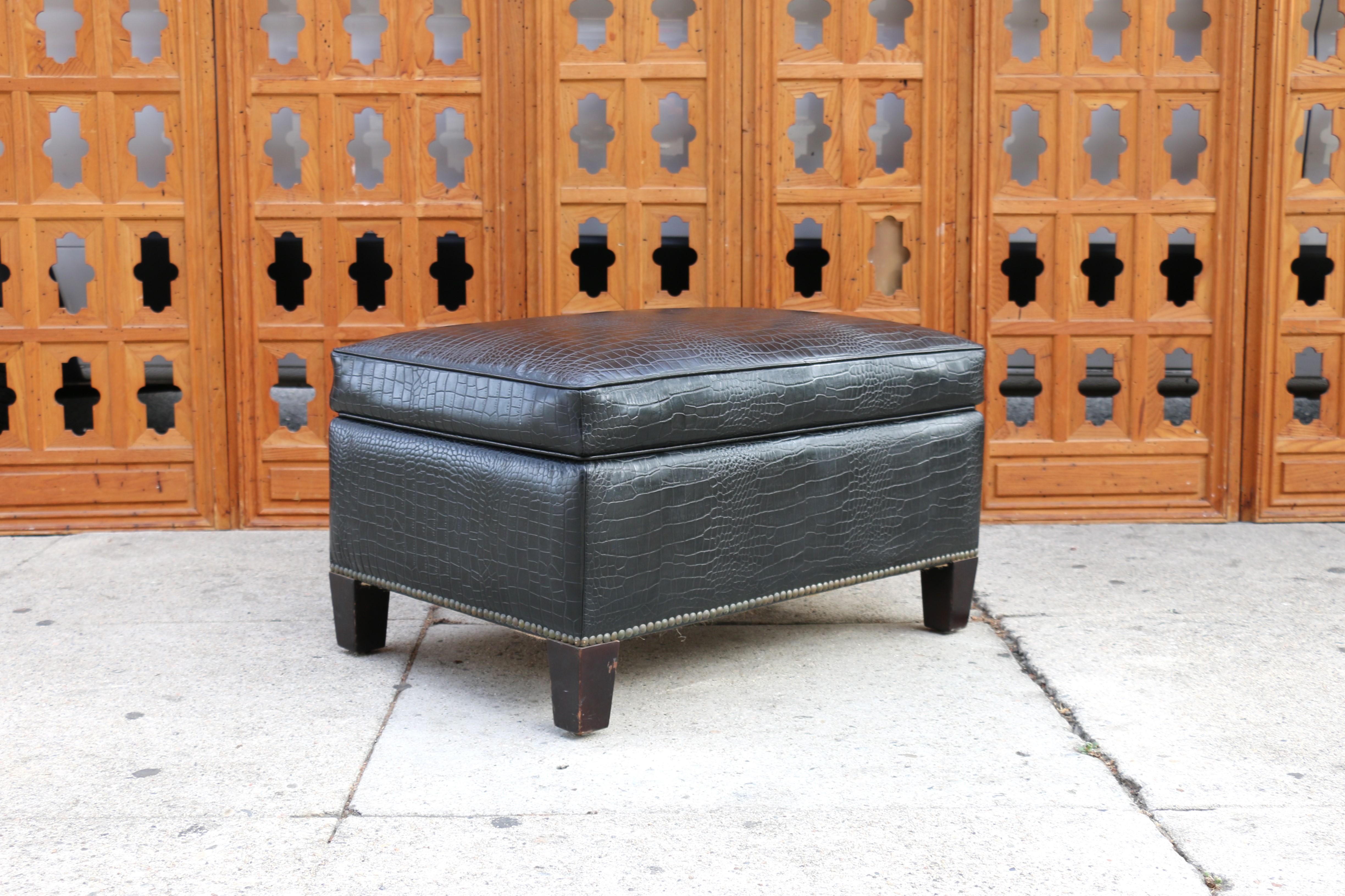 Art Deco Faux Crocodile Leather Club Chair With Ottoman, 1990s For Sale 10