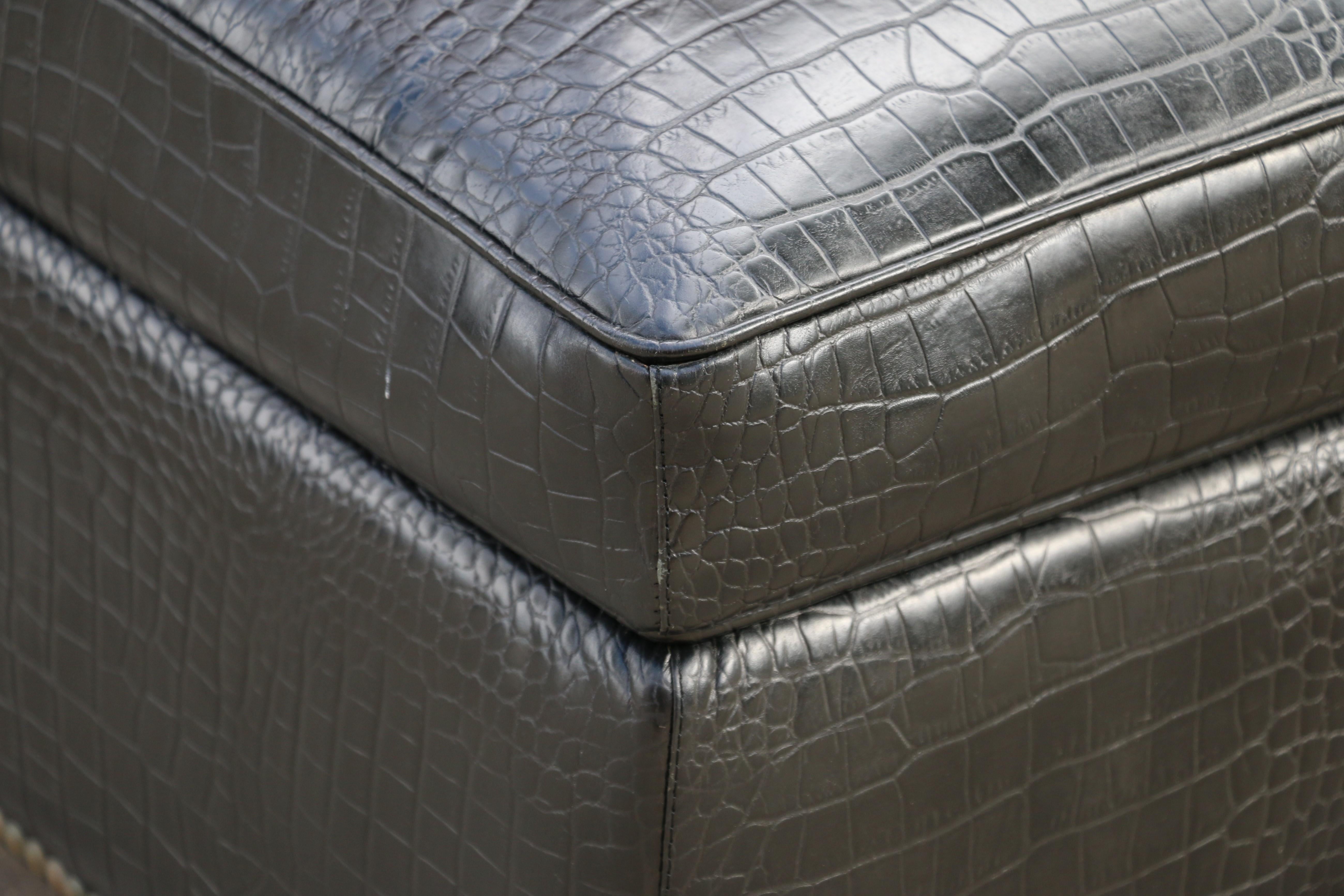 Art Deco Faux Crocodile Leather Club Chair With Ottoman, 1990s For Sale 12