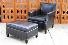 Sedia Club in finta pelle di coccodrillo Art Deco con ottomana, anni '90