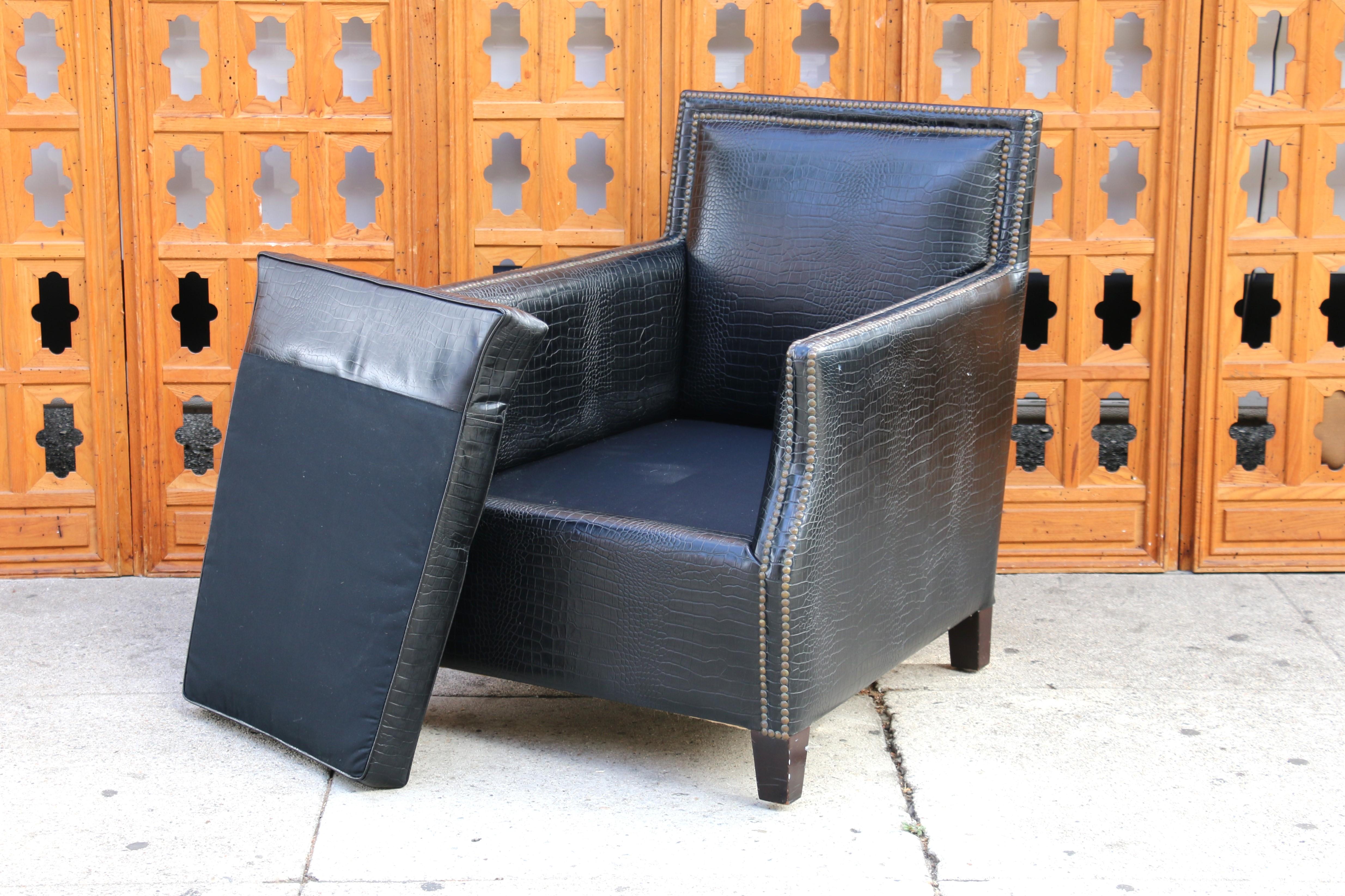 Art Deco Faux Crocodile Leather Club Chair With Ottoman, 1990s For Sale 3