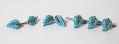 Art Deco Faux Diamond Turquoise Mens Cufflinks and Shirt Studs Fruit Salad Style