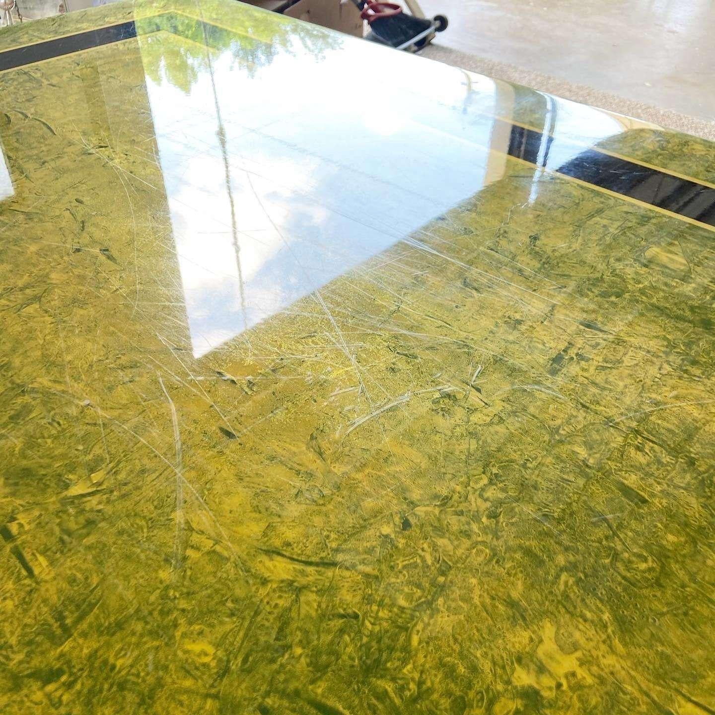 Table de salle à manger rectangulaire Art Déco en faux marbre vert 3