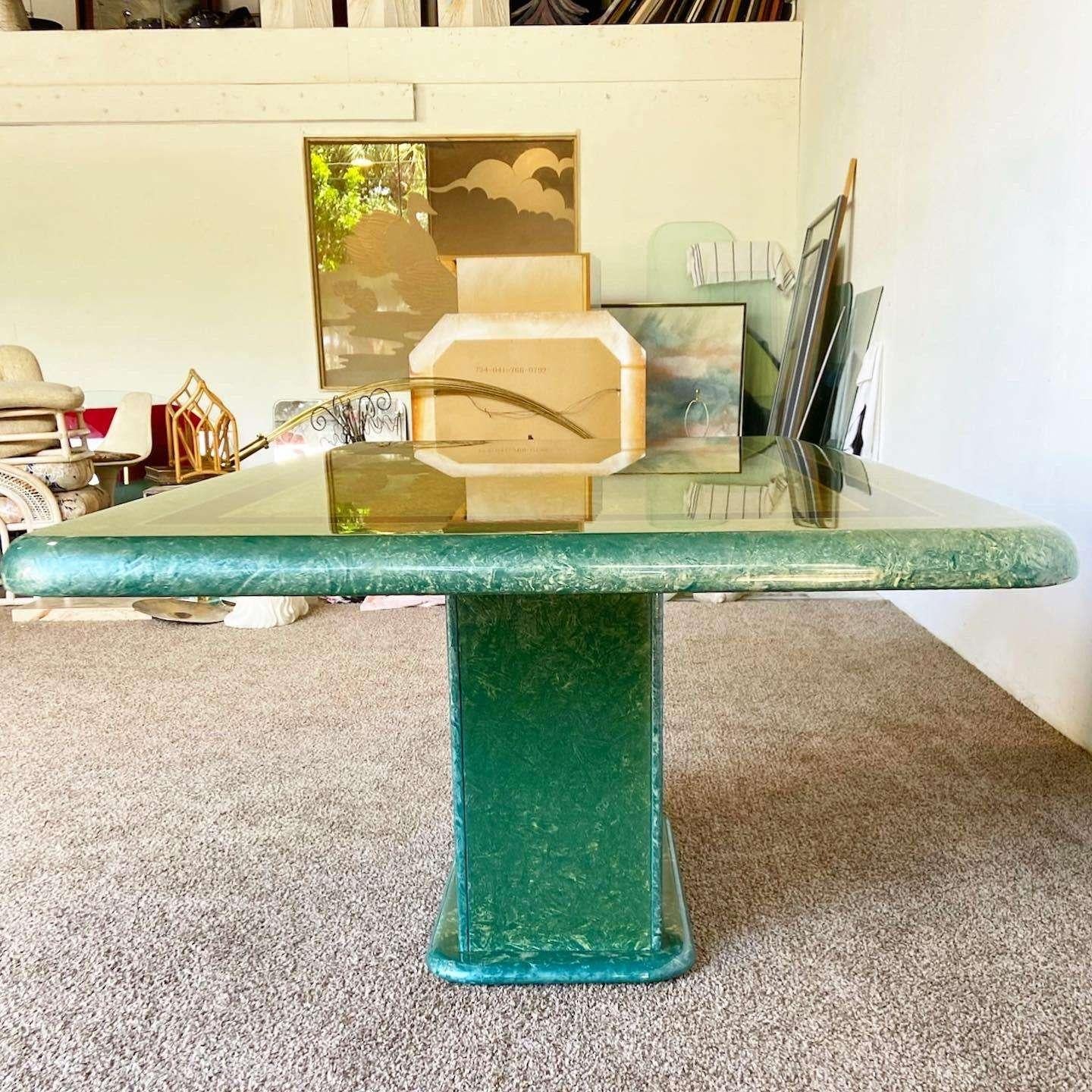 Art déco Table de salle à manger rectangulaire Art Déco en faux marbre vert