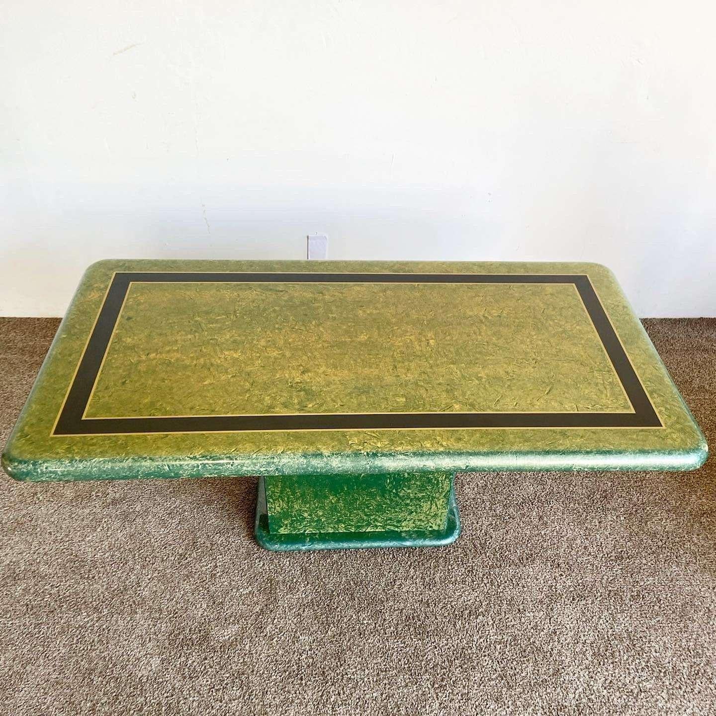 Américain Table de salle à manger rectangulaire Art Déco en faux marbre vert